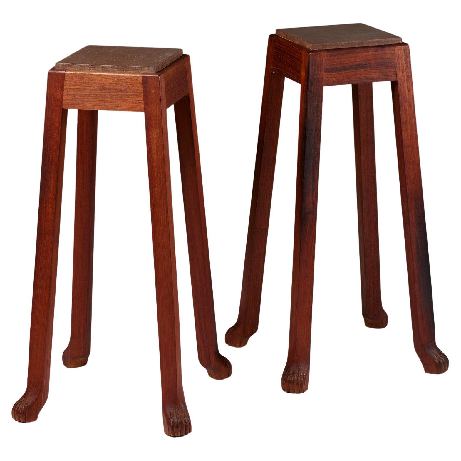 Pair of teak and limestone pedestals for Carl Malmsten’s School, Sweden, 1970s For Sale