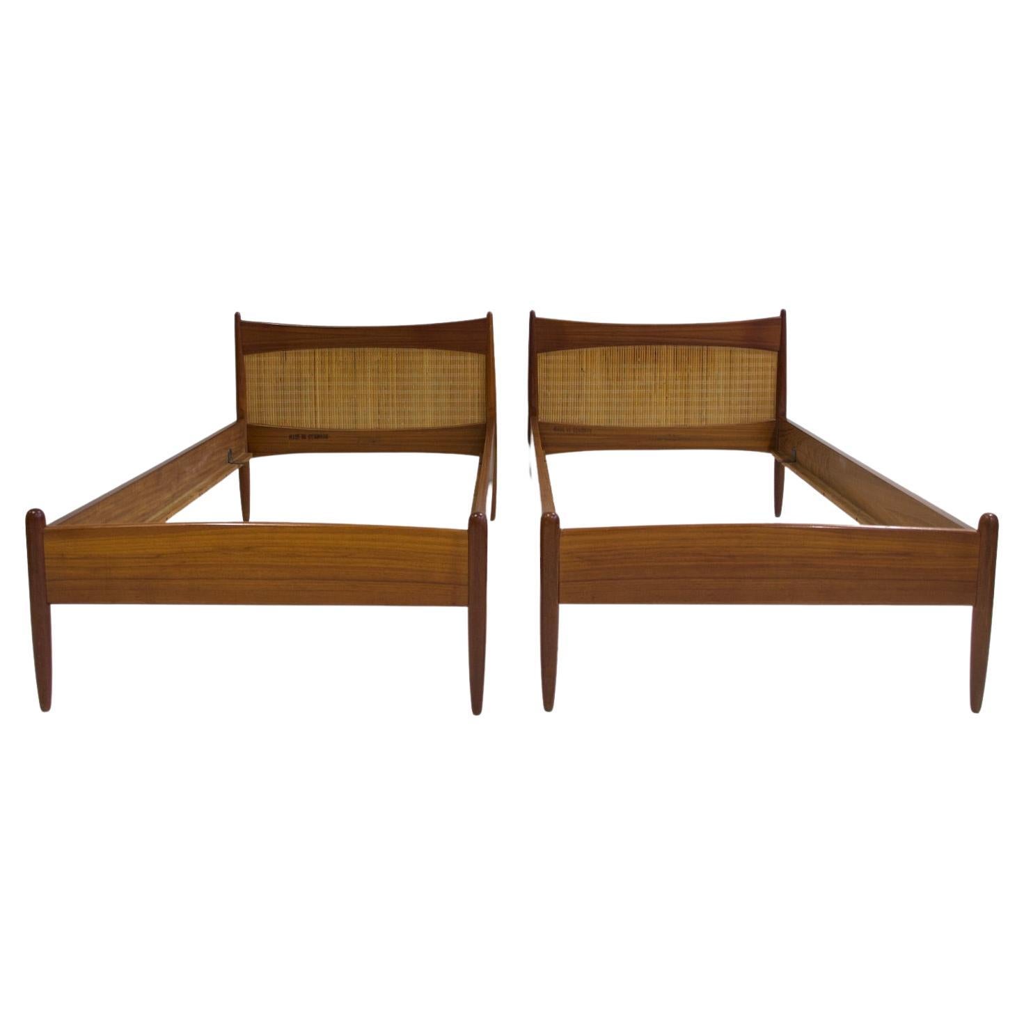 Pair of Teak and Rattan Bed Frames by Børge Mogensen For Sale