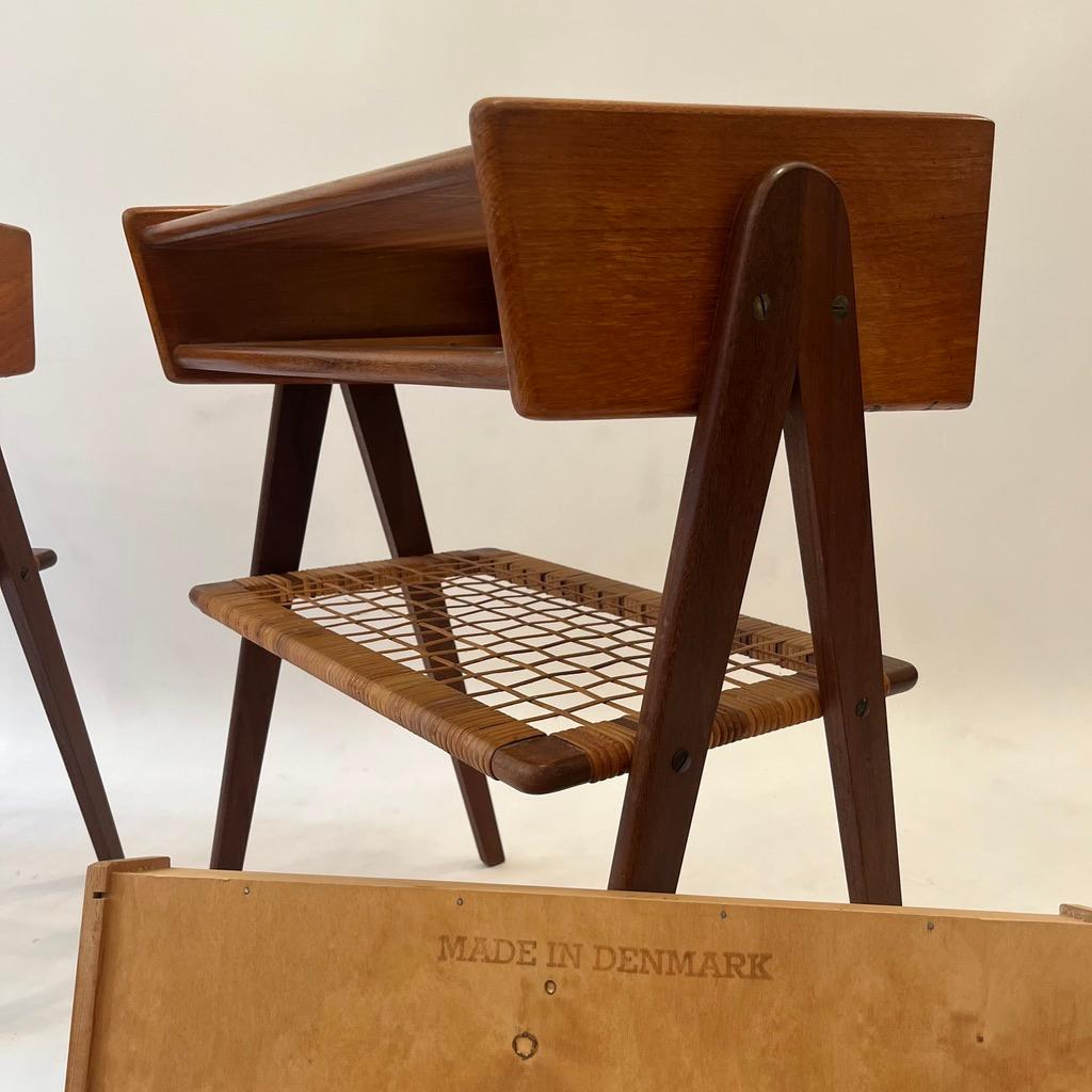 Paire de tables de chevet en teck et rotin de Soren Rasmussen en vente 4