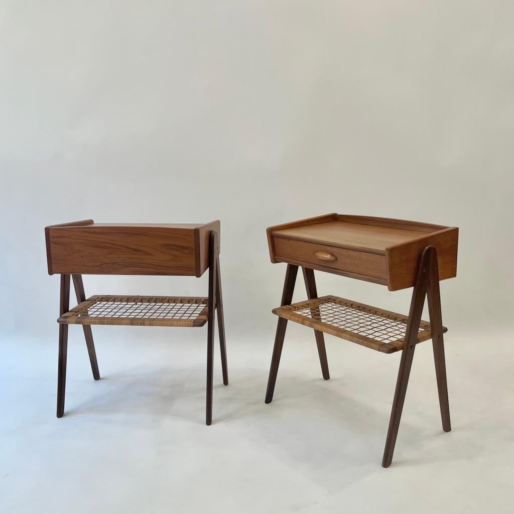 Paire de tables de chevet en teck et rotin de Soren Rasmussen Bon état - En vente à Geneva, CH