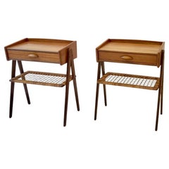 Pair of Teak and Rattan Bedside Tables by Soren Rasmussen