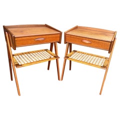 Pair of Teak and Rattan Bedside Tables by Soren Rasmussen