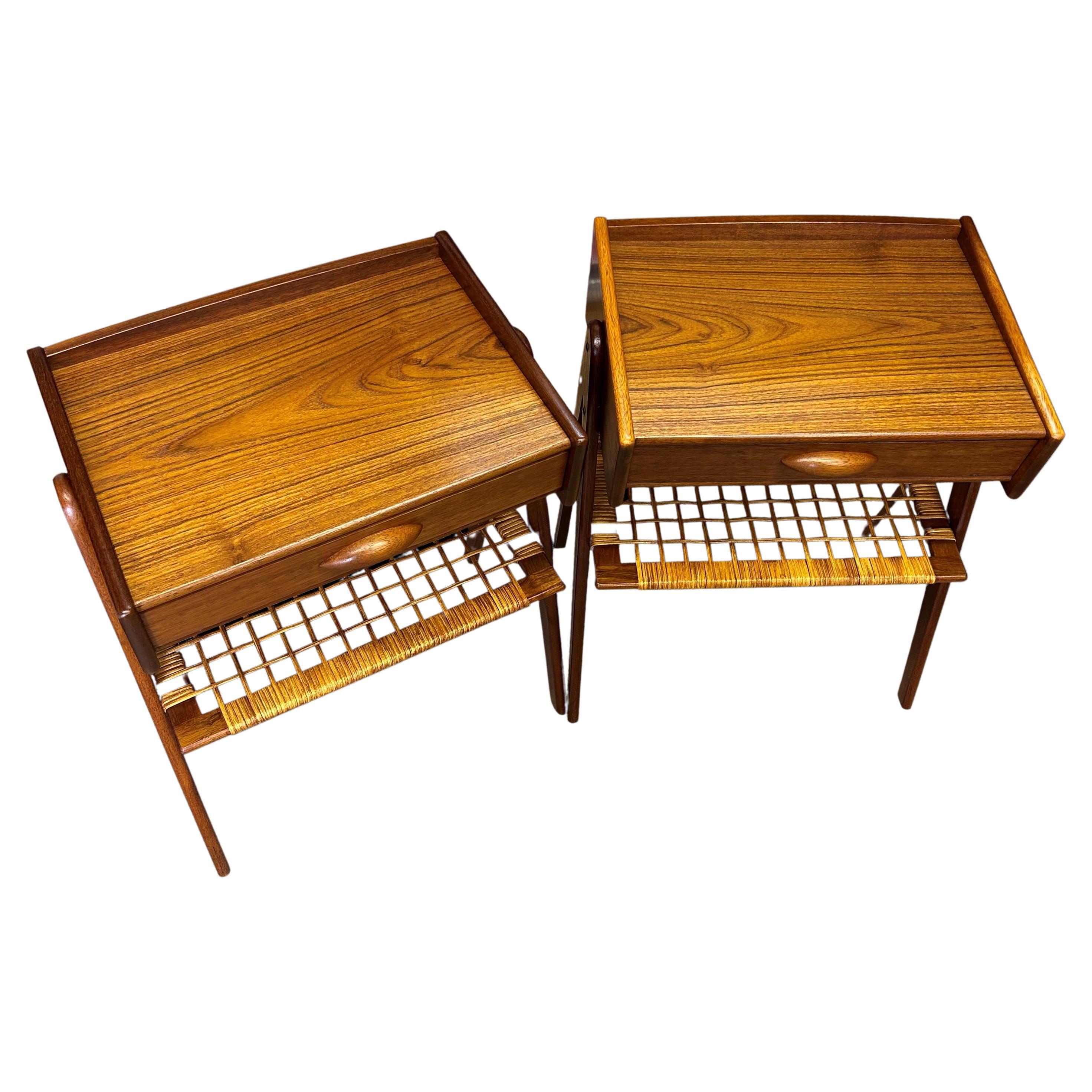 Pair of Teak and Rattan Bedside Tables by Soren Rasmussen For Sale