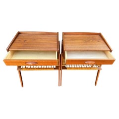 Pair of Teak and Rattan Bedside Tables by Soren Rasmussen