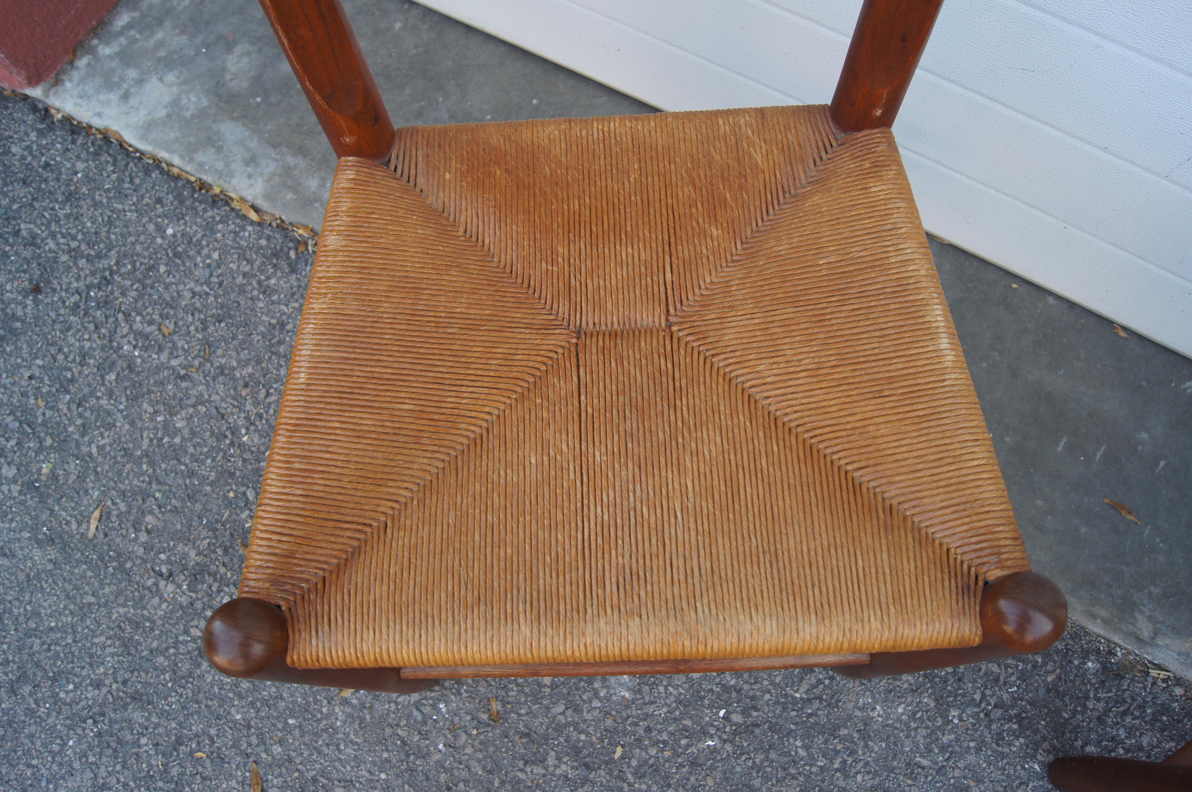 Pair of Teak and Rush Dining Chairs by Charles Webb In Good Condition In Dorchester, MA