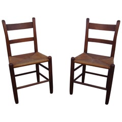Pair of Teak and Rush Dining Chairs by Charles Webb