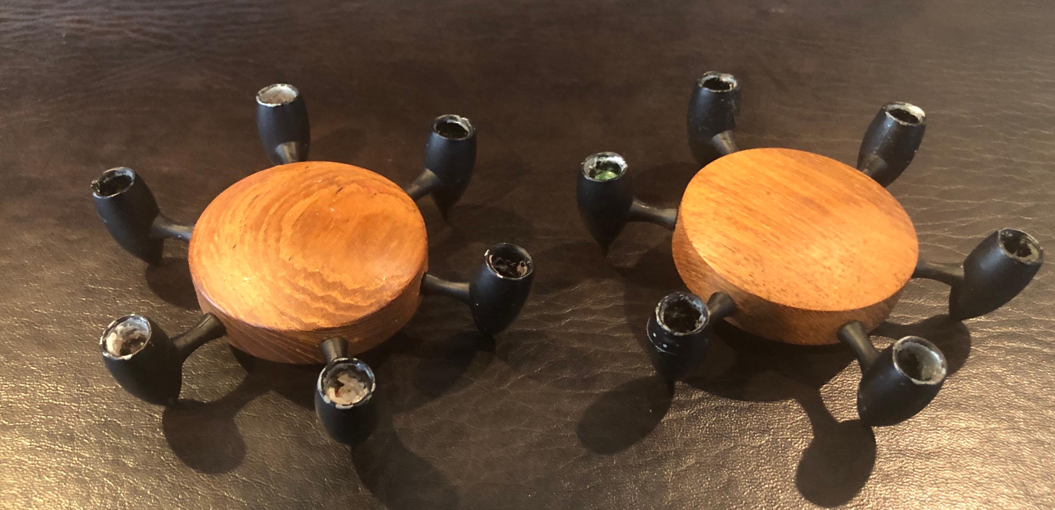 Danish Pair of Teak and Steel Candleholders by Digsmed Designs For Sale
