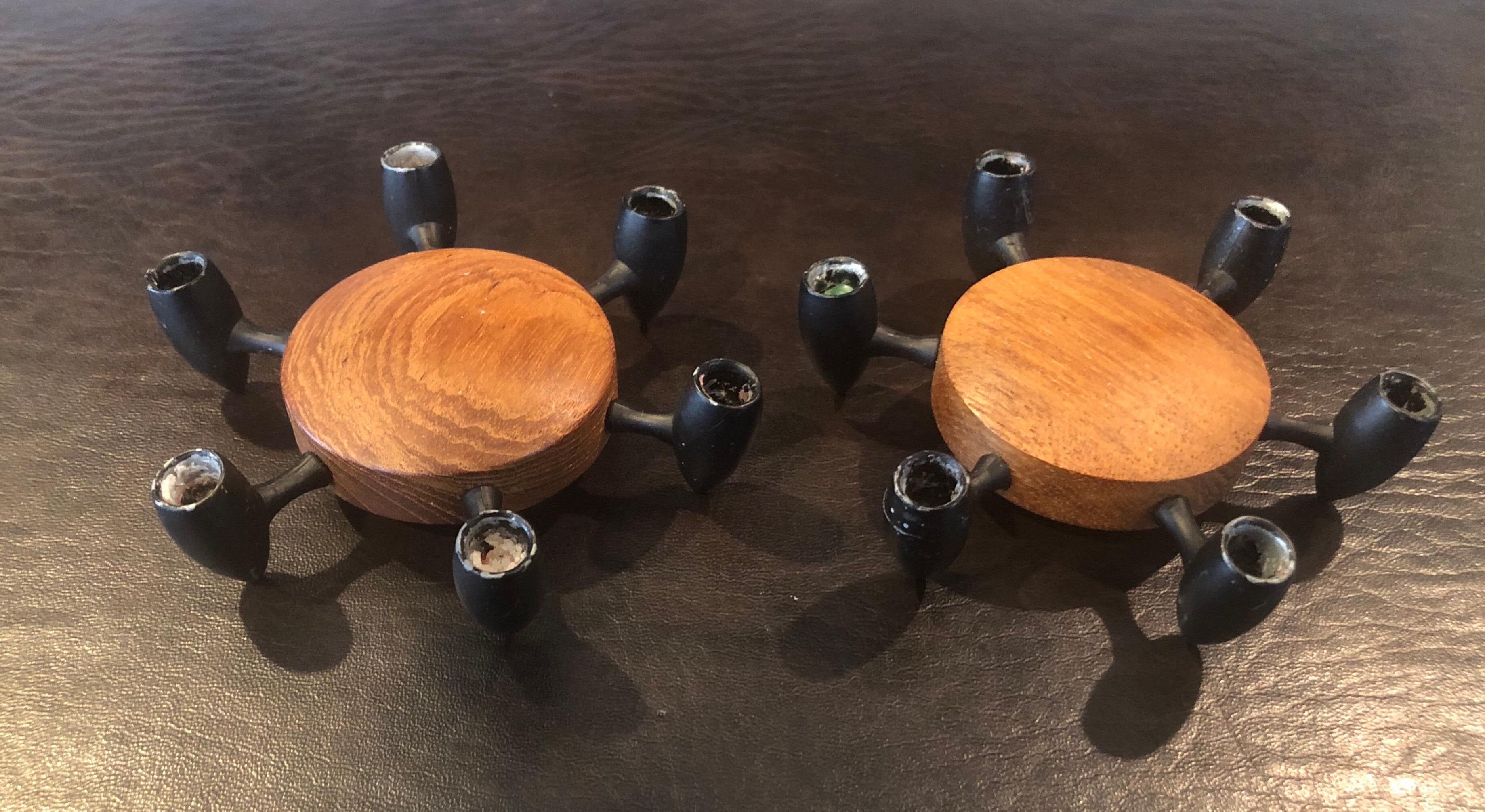 Pair of Teak and Steel Candleholders by Digsmed Designs In Good Condition For Sale In San Diego, CA
