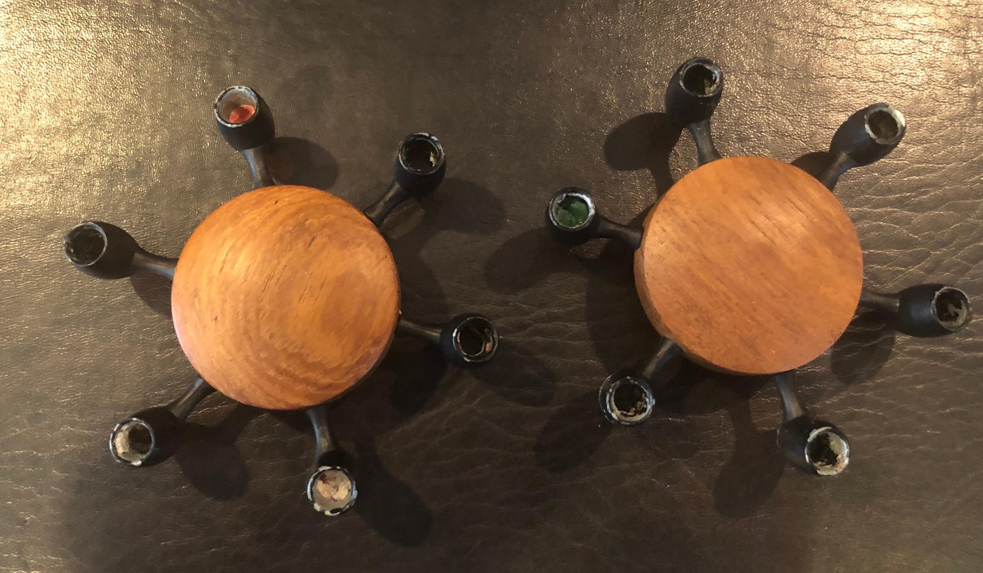 20th Century Pair of Teak and Steel Candleholders by Digsmed Designs For Sale