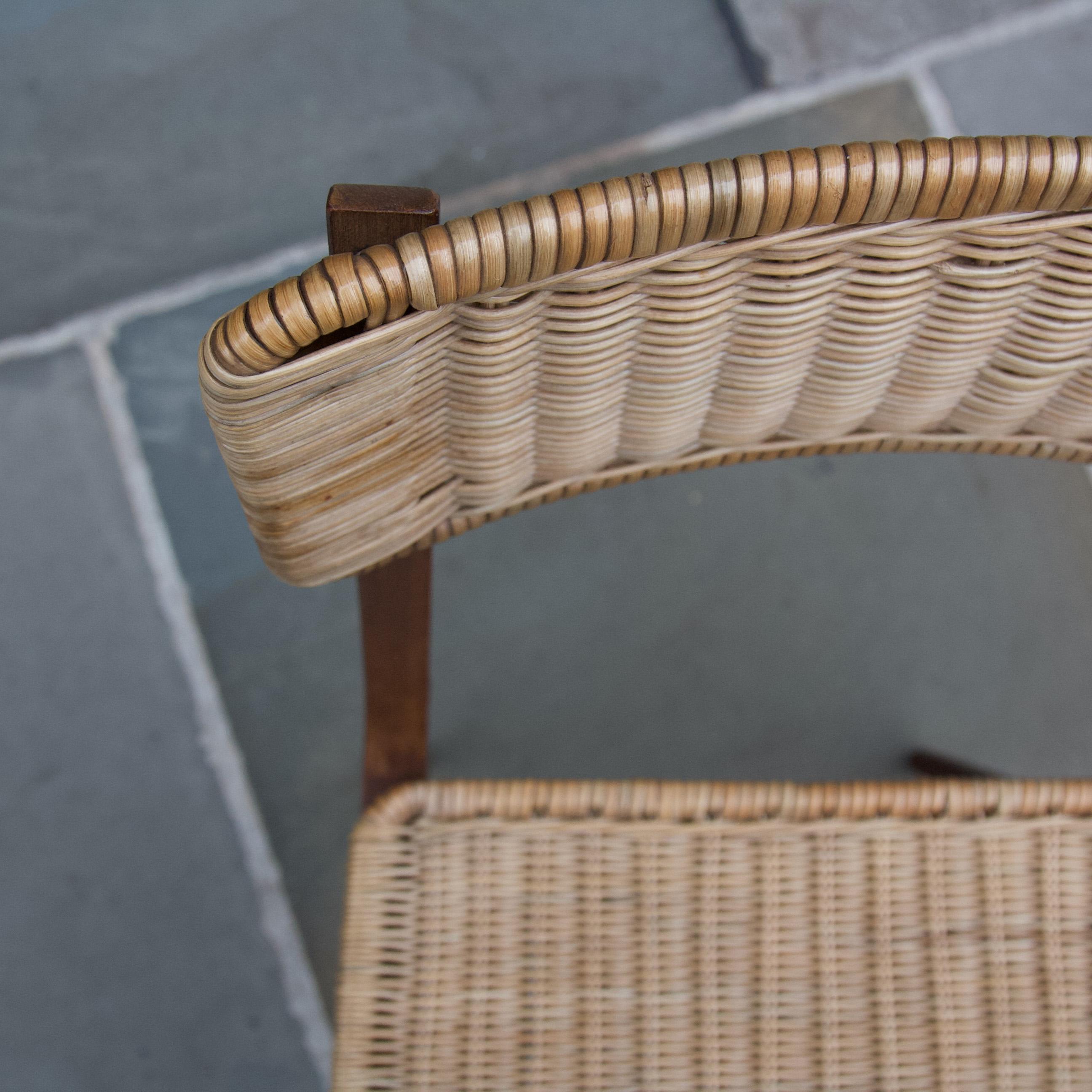 Pair of Teak and Wicker Chairs, French, 1950s 6