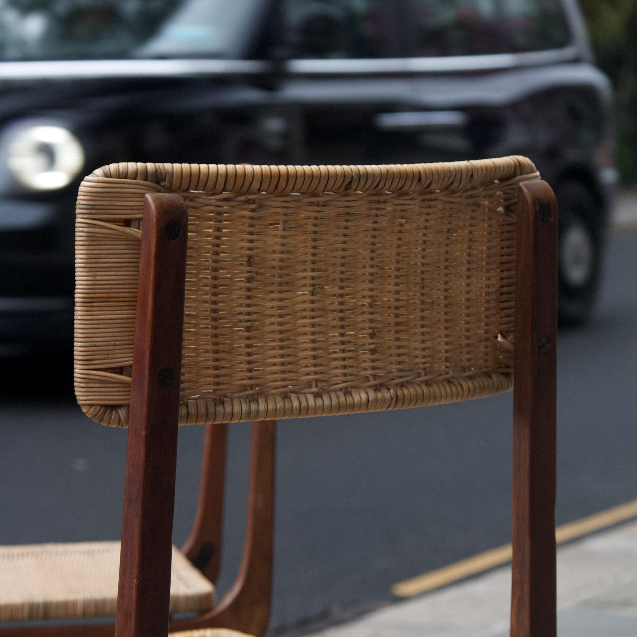 Pair of Teak and Wicker Chairs, French, 1950s 9