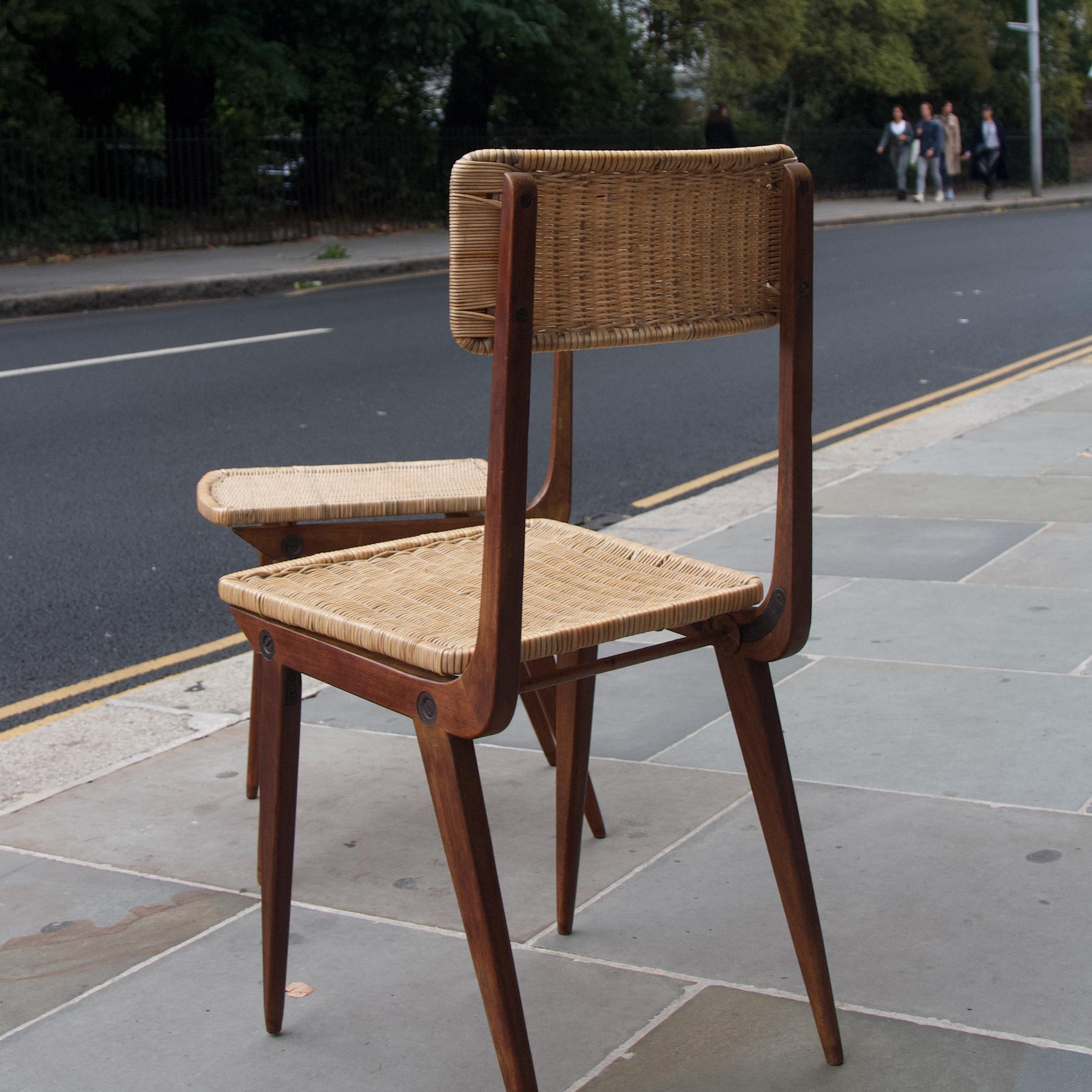 Pair of Teak and Wicker Chairs, French, 1950s 10