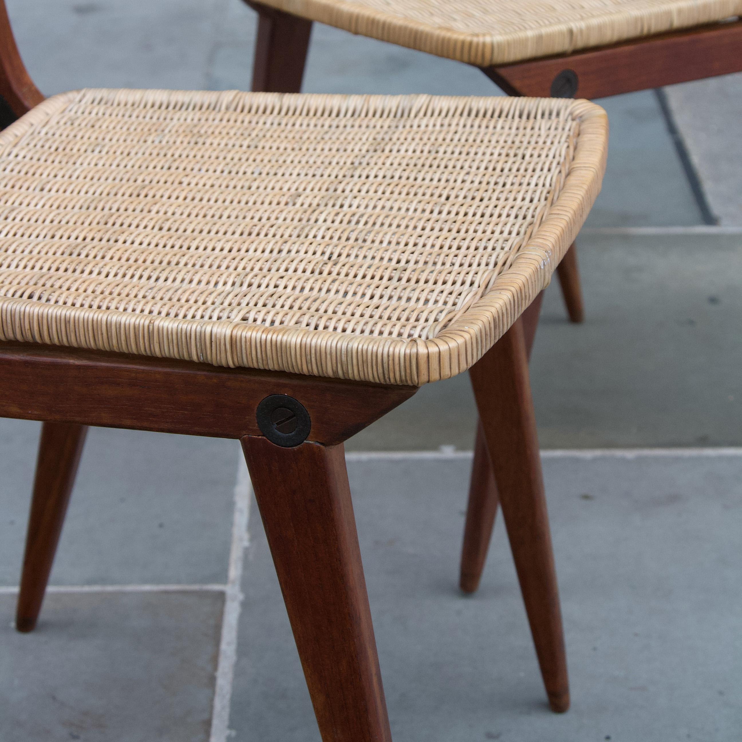 Pair of Teak and Wicker Chairs, French, 1950s In Fair Condition In London, GB