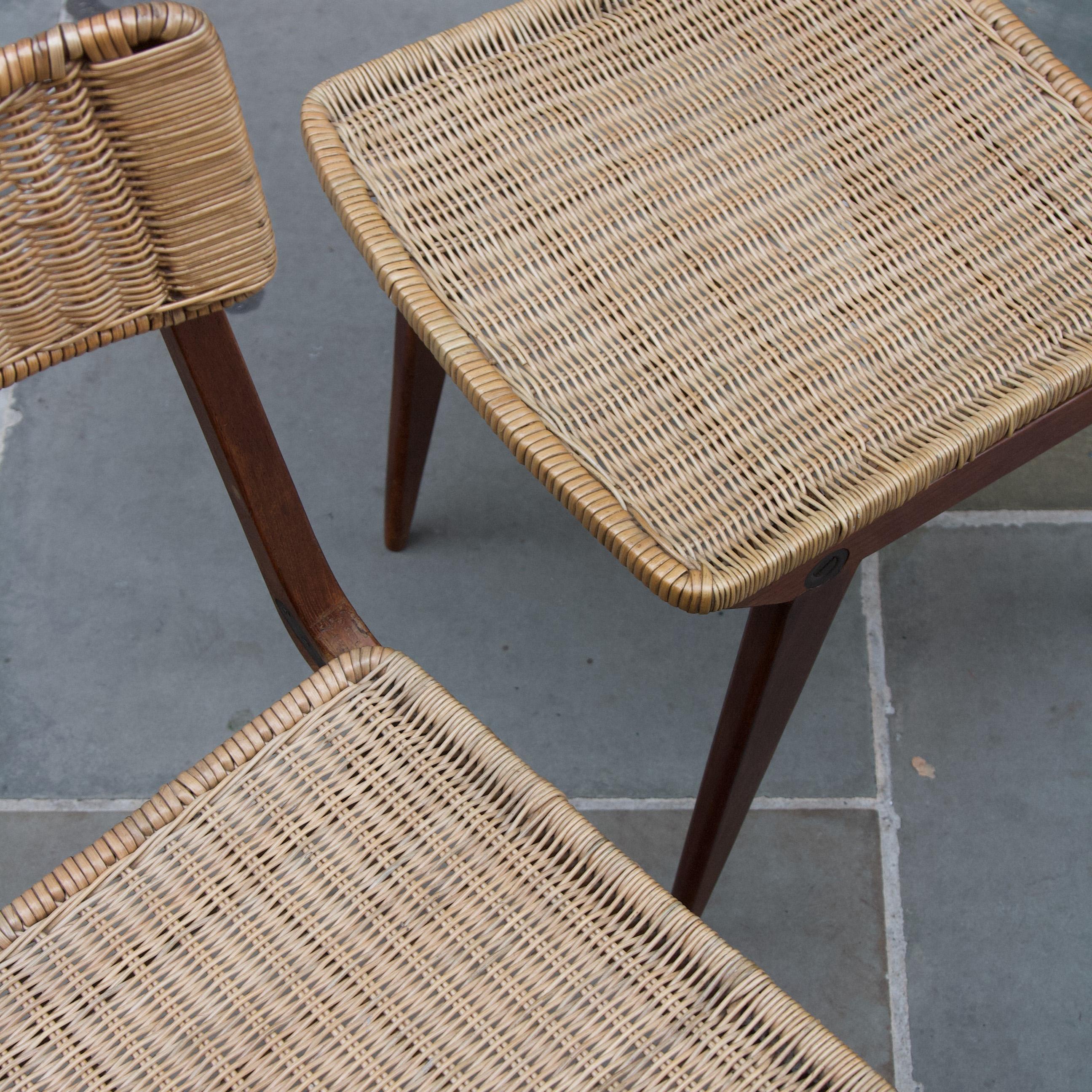 20th Century Pair of Teak and Wicker Chairs, French, 1950s