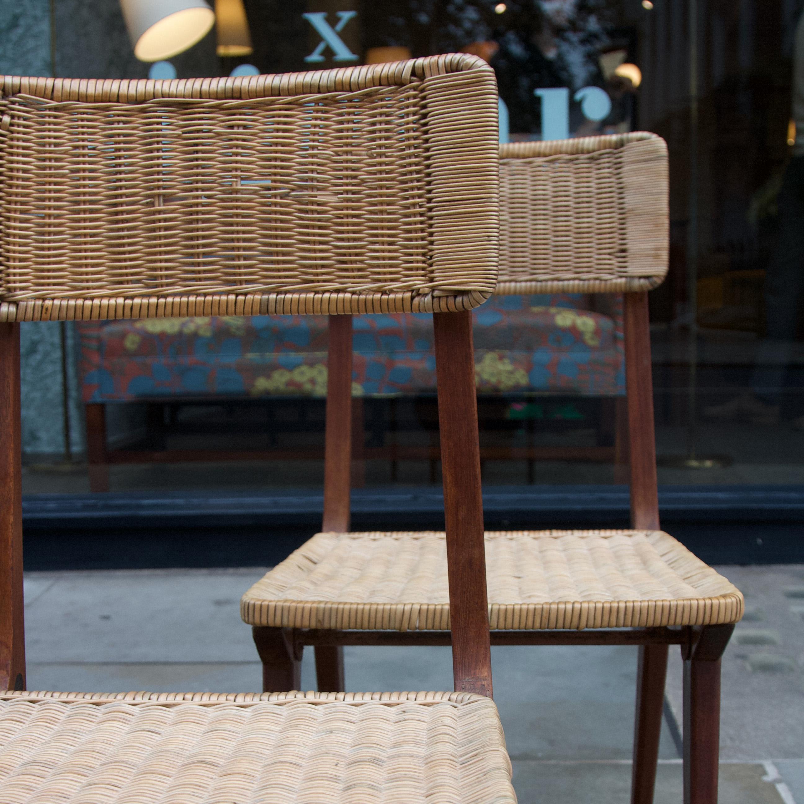 Pair of Teak and Wicker Chairs, French, 1950s 1