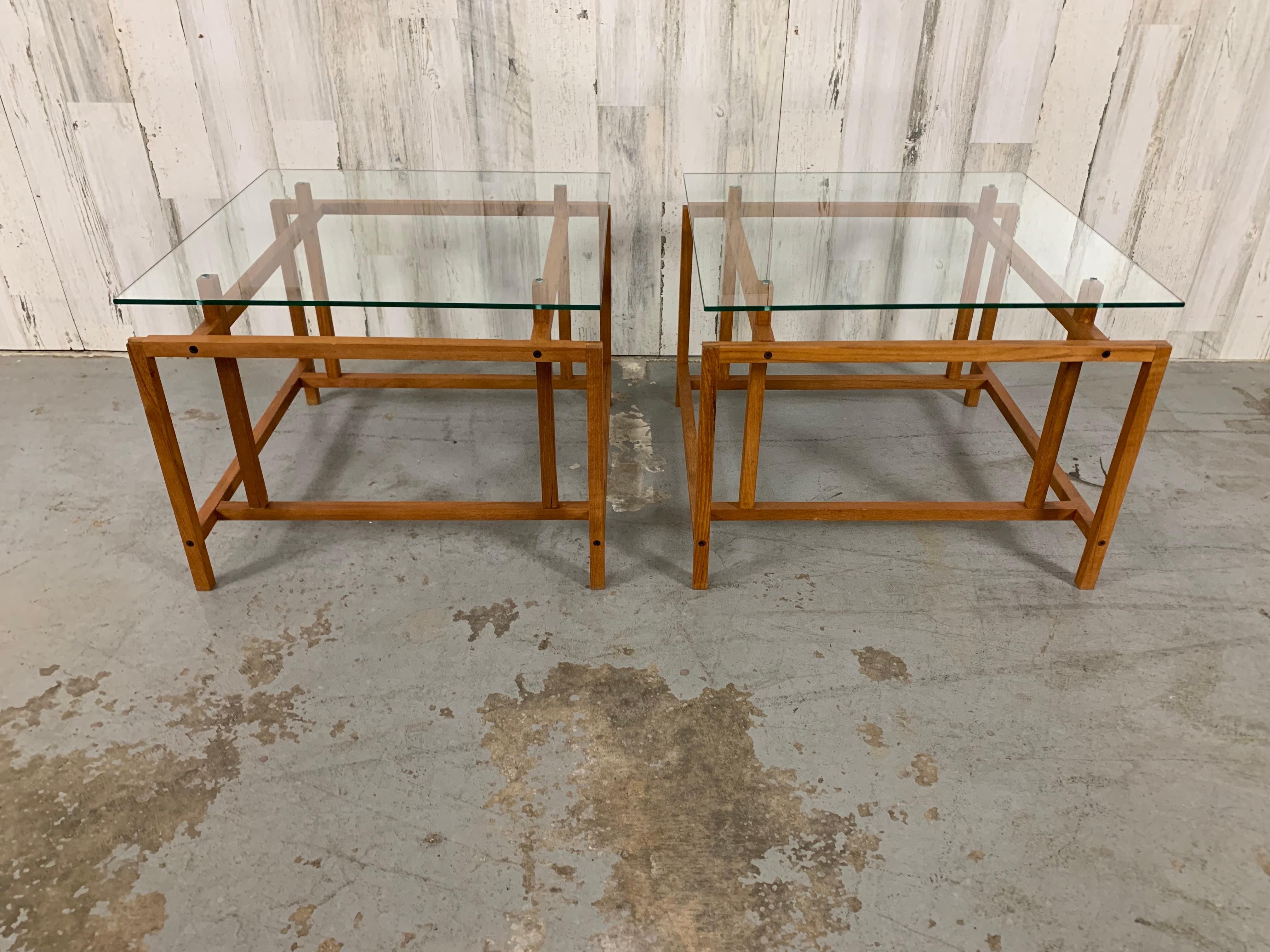 Danish Pair of Teak Architectural Frame End Tables by Henning Norgaard For Sale