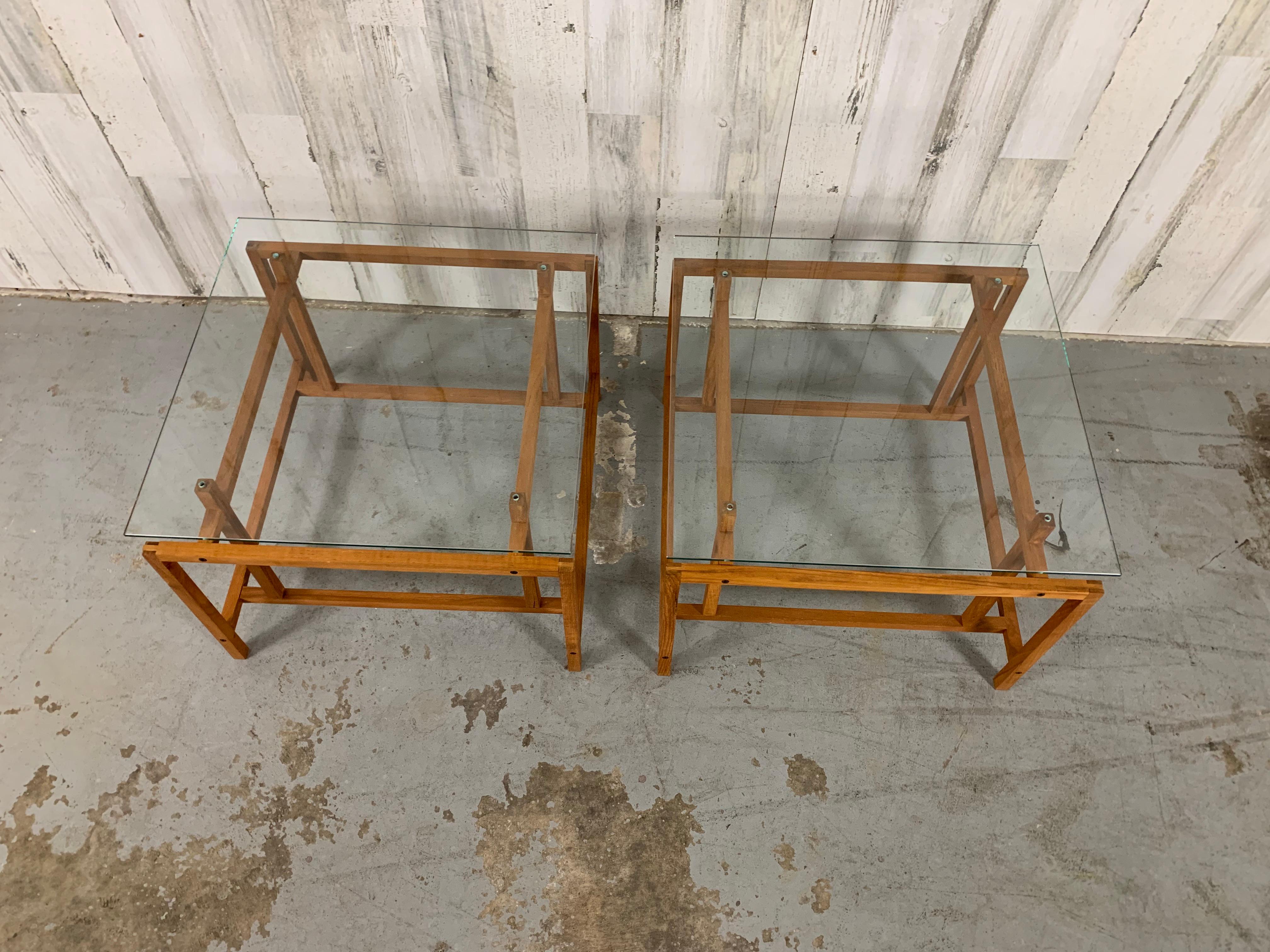 20th Century Pair of Teak Architectural Frame End Tables by Henning Norgaard For Sale