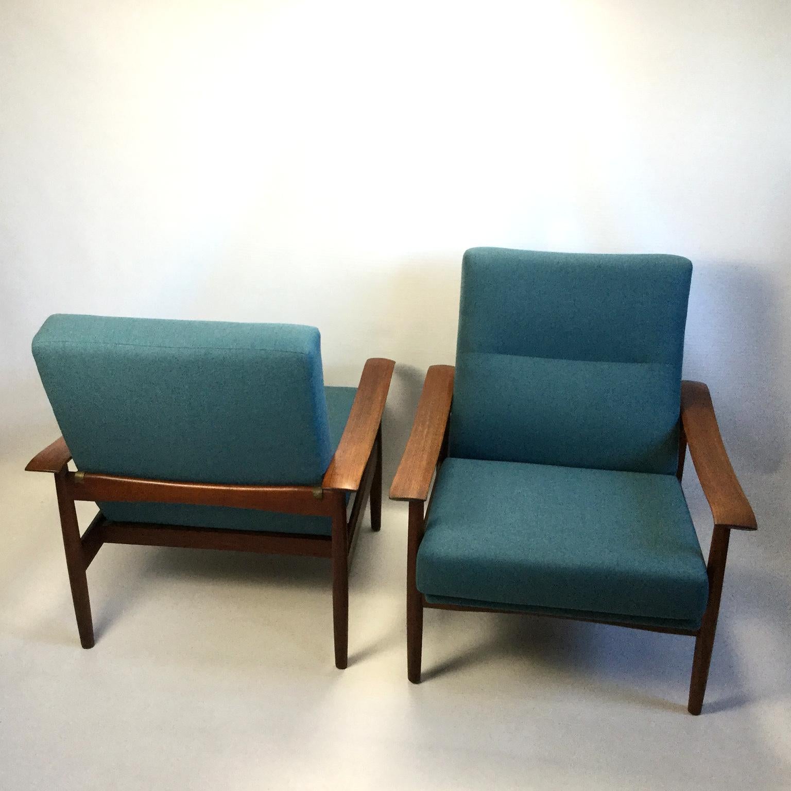 Scandinavian Modern Pair of Teak Armchairs by Gerard Guermonprez, France, 1960s