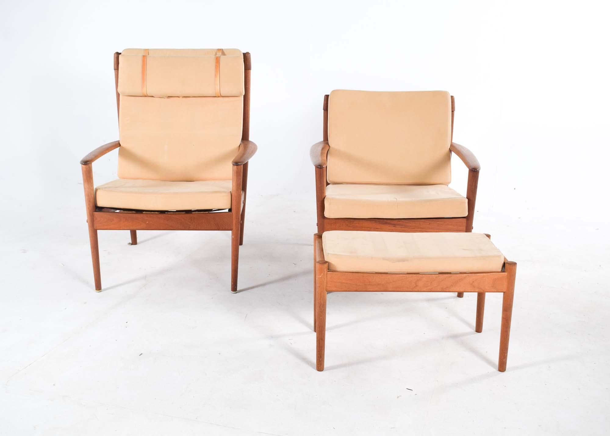 Mid-Century Modern Pair of Teak Armchairs by Grete Jalk by Poul Jeppesen in 1956 For Sale