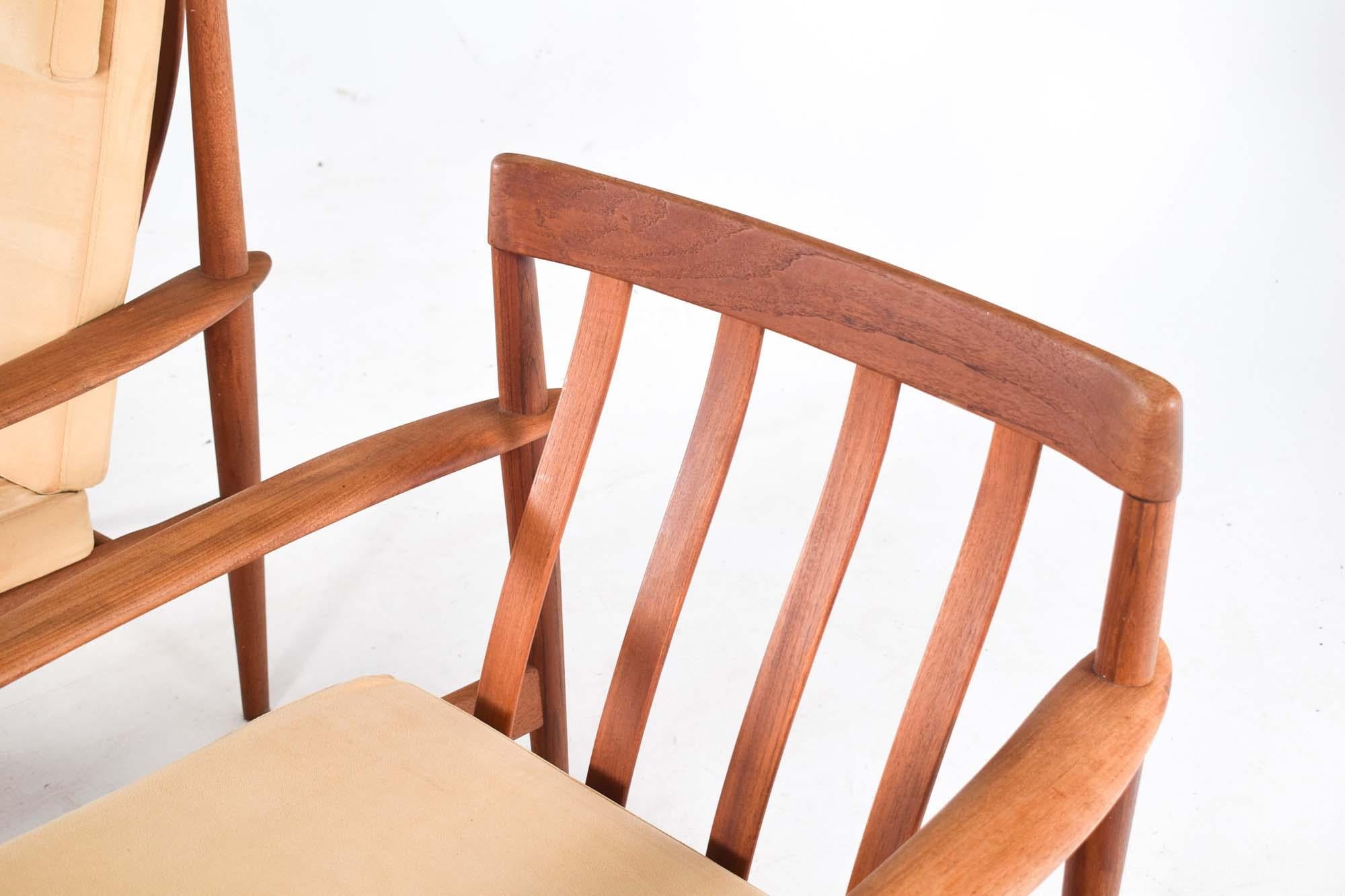 Danish Pair of Teak Armchairs by Grete Jalk by Poul Jeppesen in 1956 For Sale