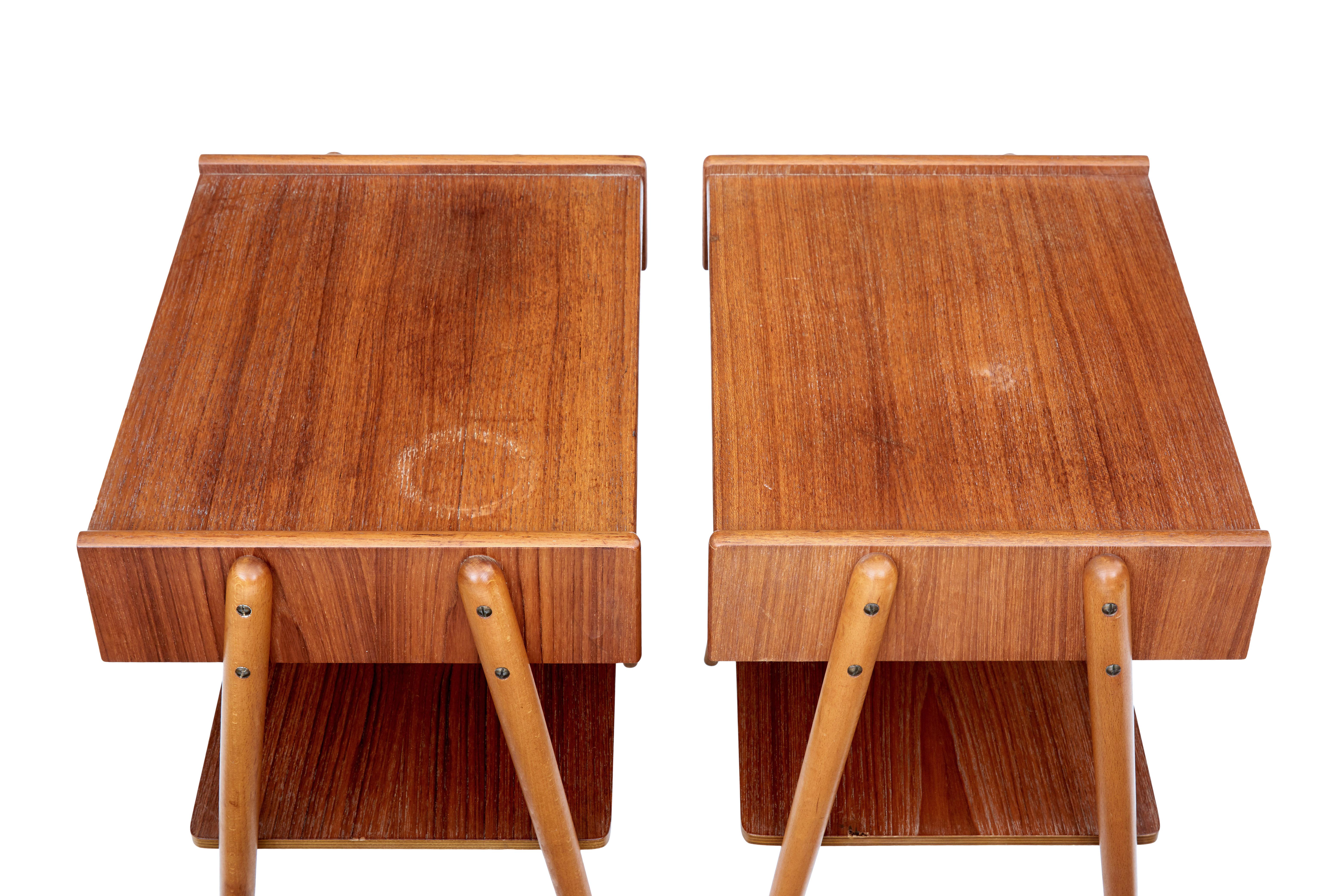 Veneer Pair of Teak Bedside Tables by AB Carlstron