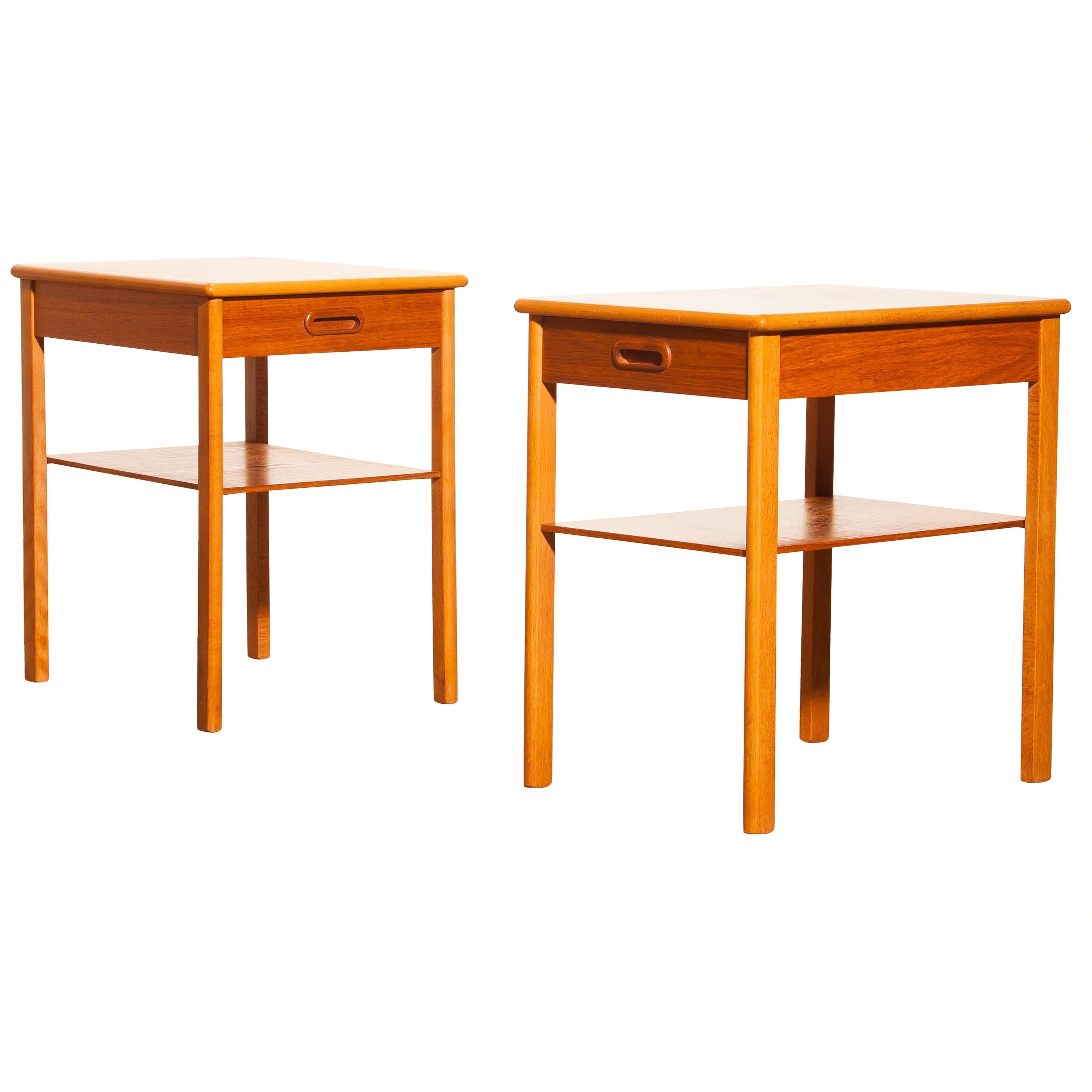 Beautiful pair of bedside tables by Säffle, Sweden.
These tables are made of teak and they have a drawer.
They are in very nice condition.
Period 1950s.
Dimensions: H 52 cm, W 36 cm, D 48 cm.