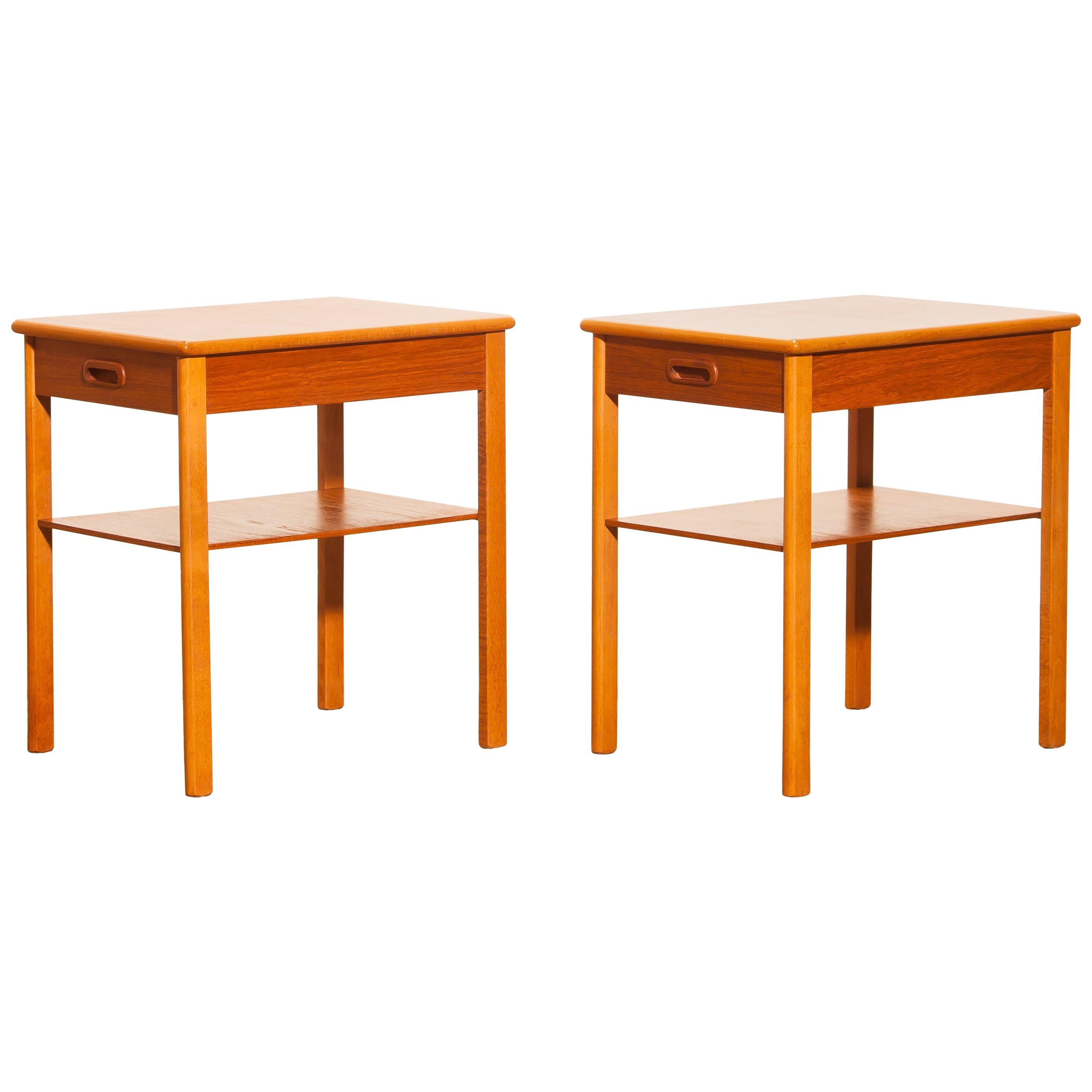 Swedish Pair of Teak Bedside Tables by Säffle, Sweden, 1950s