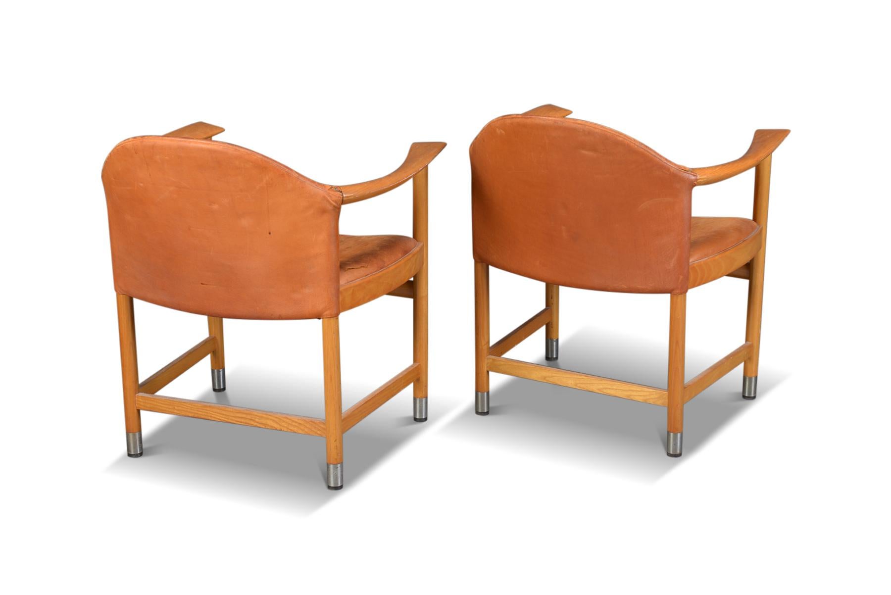Mid-Century Modern Pair of Teak + Beech Armchairs by Kai Lyngfeldt Larsen For Sale