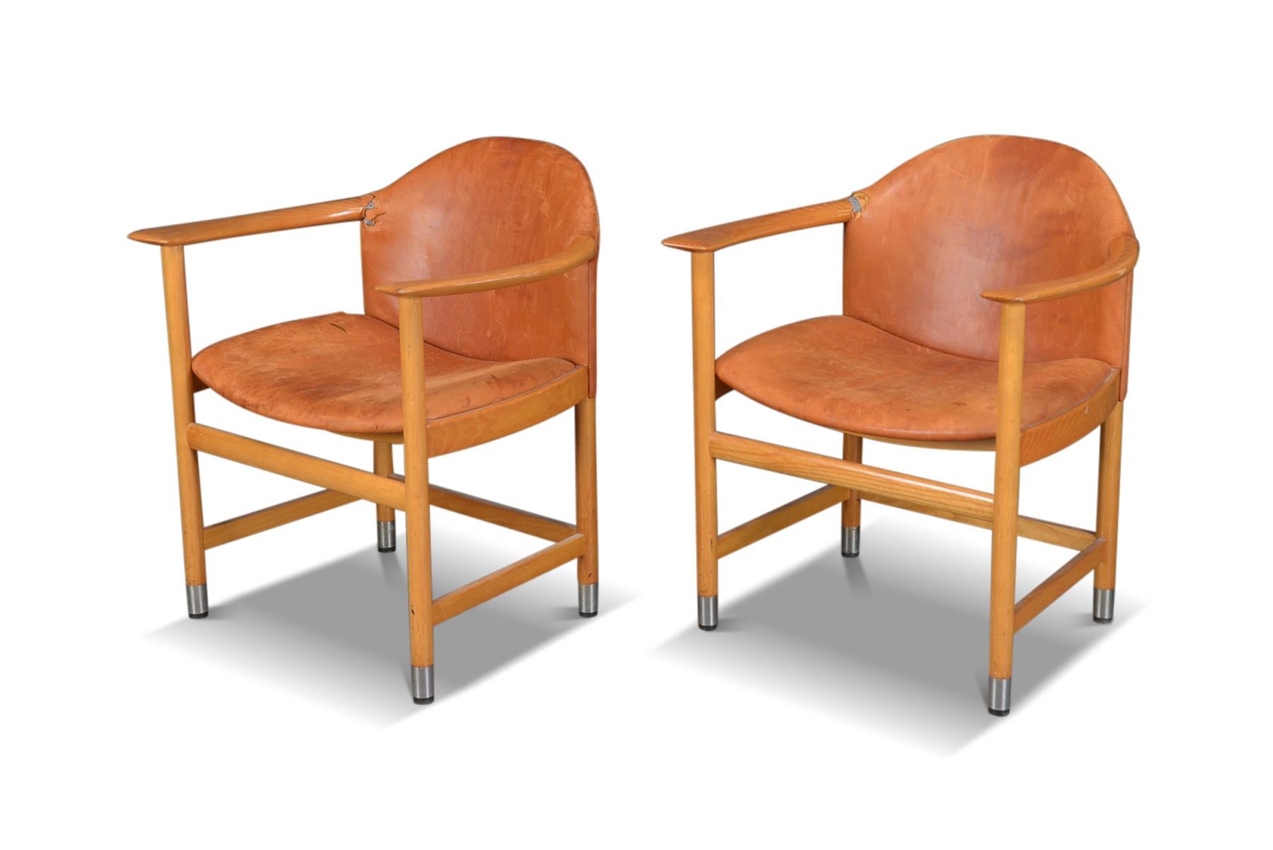 Danish Pair of Teak + Beech Armchairs by Kai Lyngfeldt Larsen For Sale