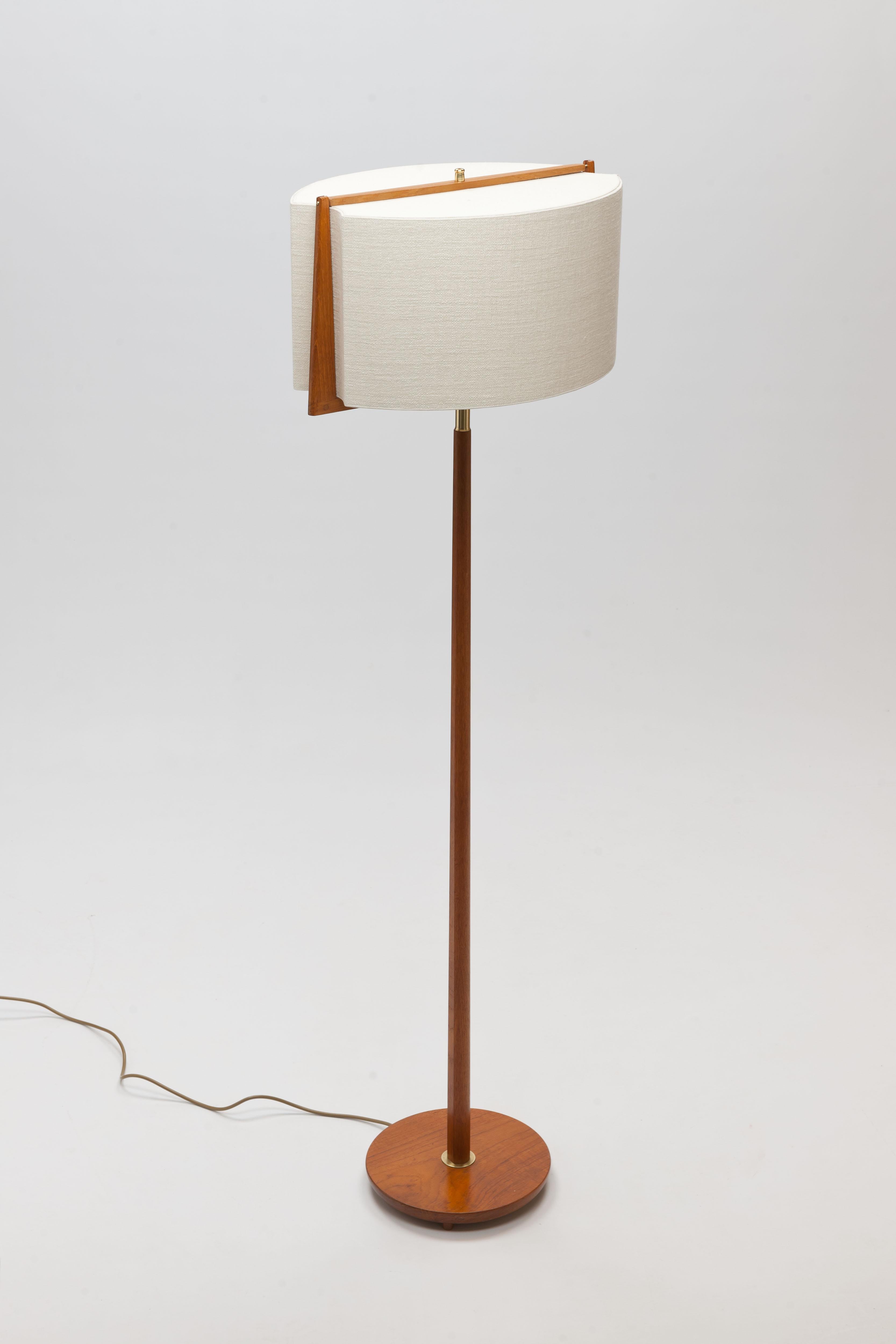 Pair of Teak & Brass Swedish Modern Floor Lamps with Unique Shades in Frame 5