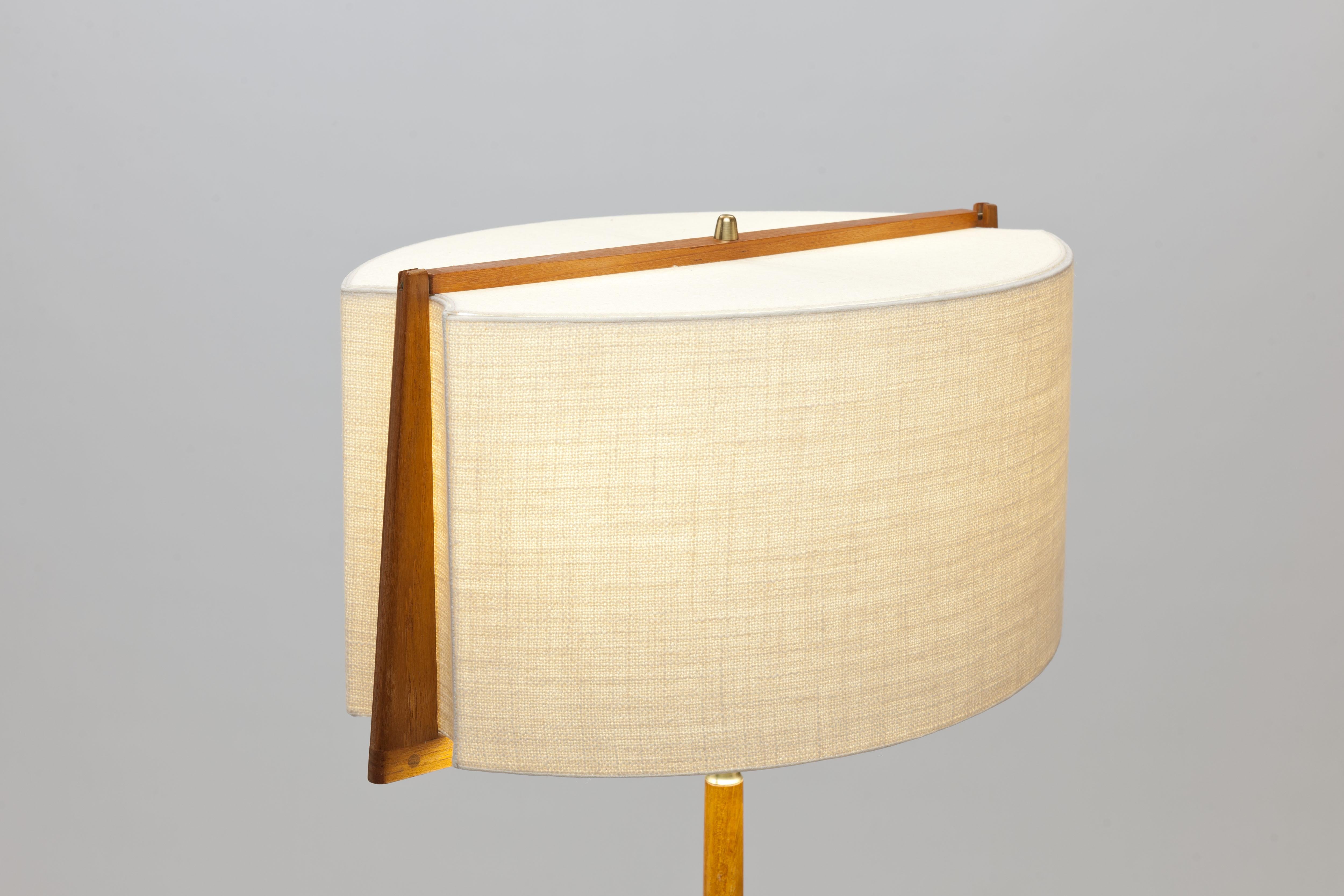 Pair of Teak & Brass Swedish Modern Floor Lamps with Unique Shades in Frame 7