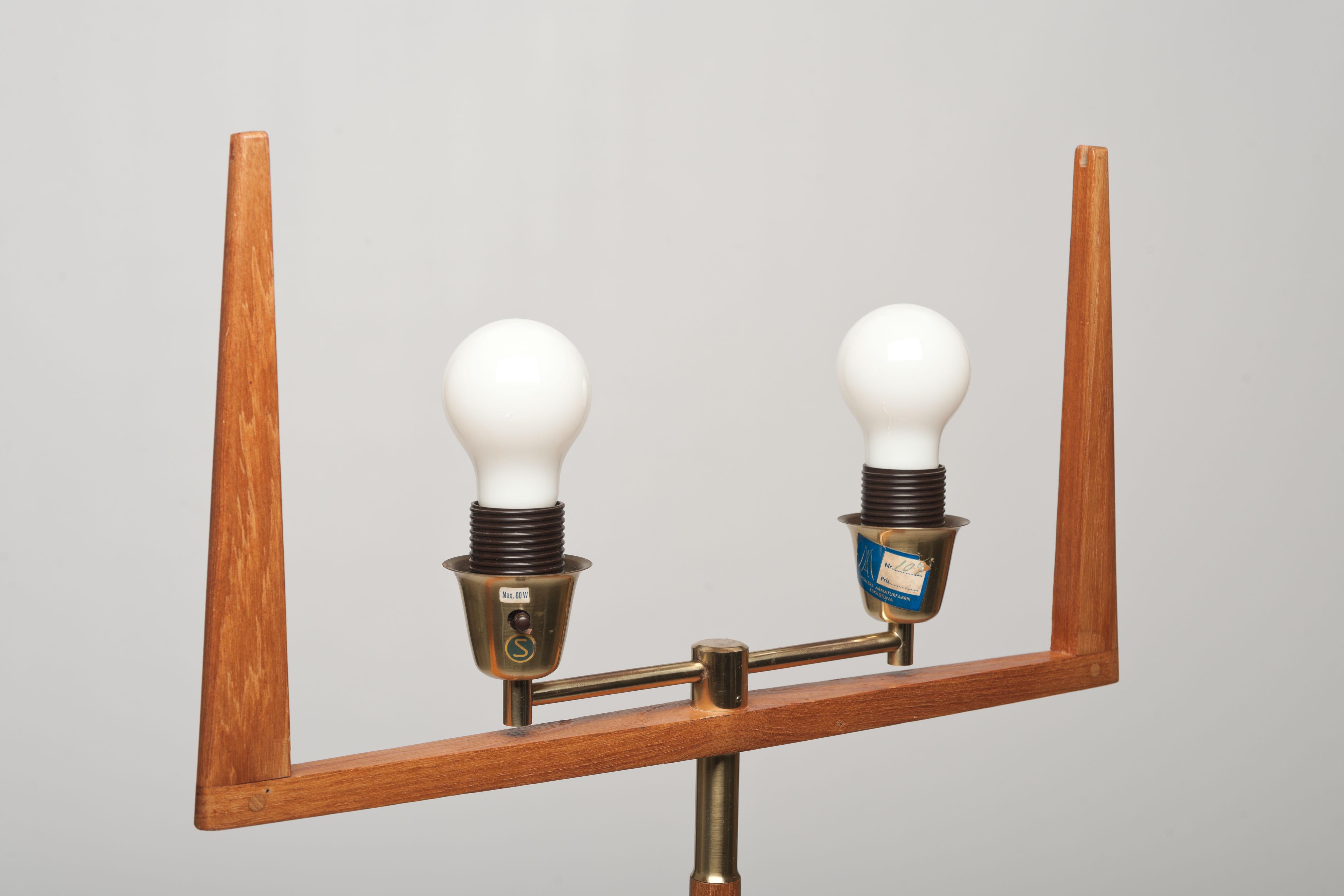 Pair of Teak & Brass Swedish Modern Floor Lamps with Unique Shades in Frame 12