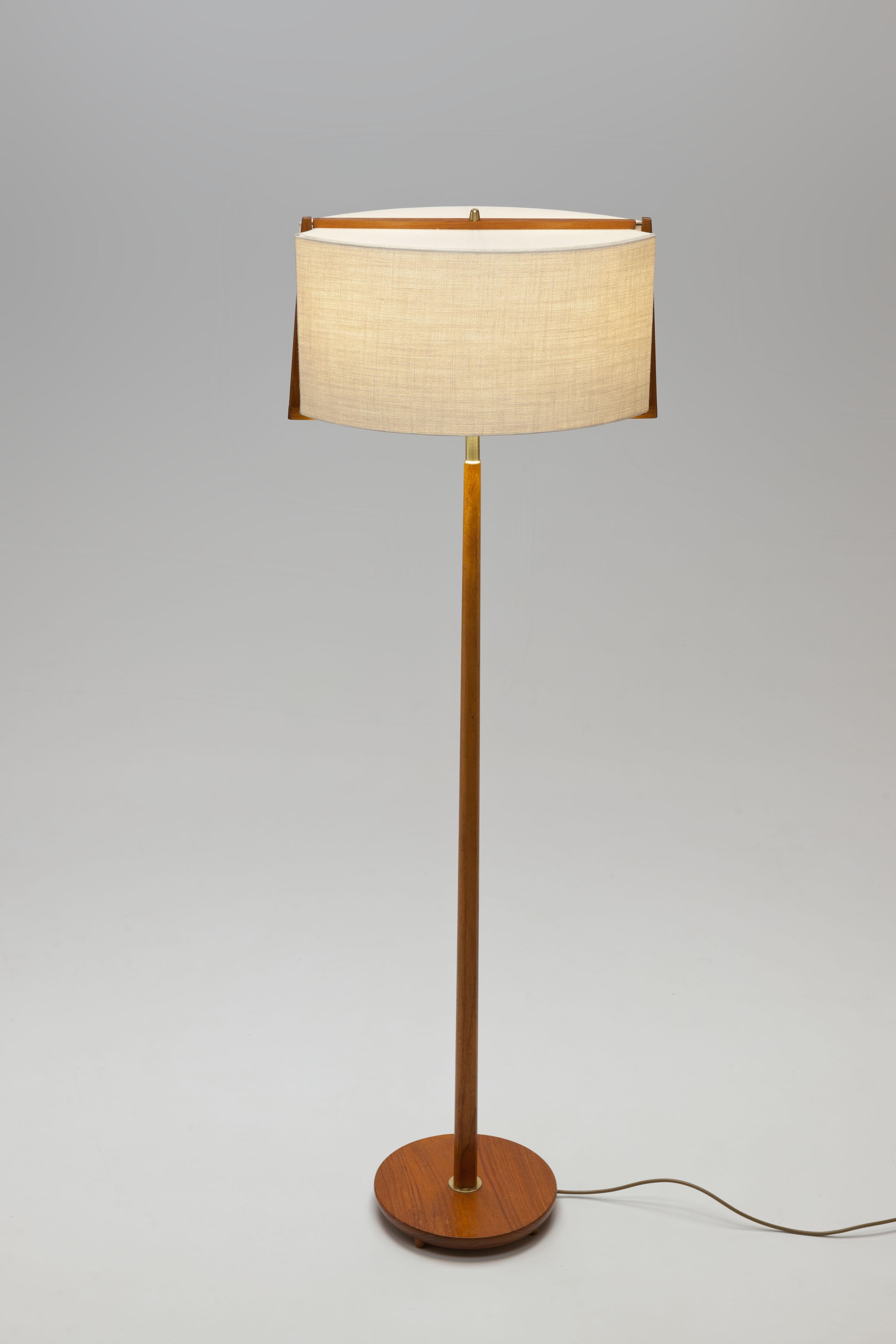 Pair of Teak & Brass Swedish Modern Floor Lamps with Unique Shades in Frame 2