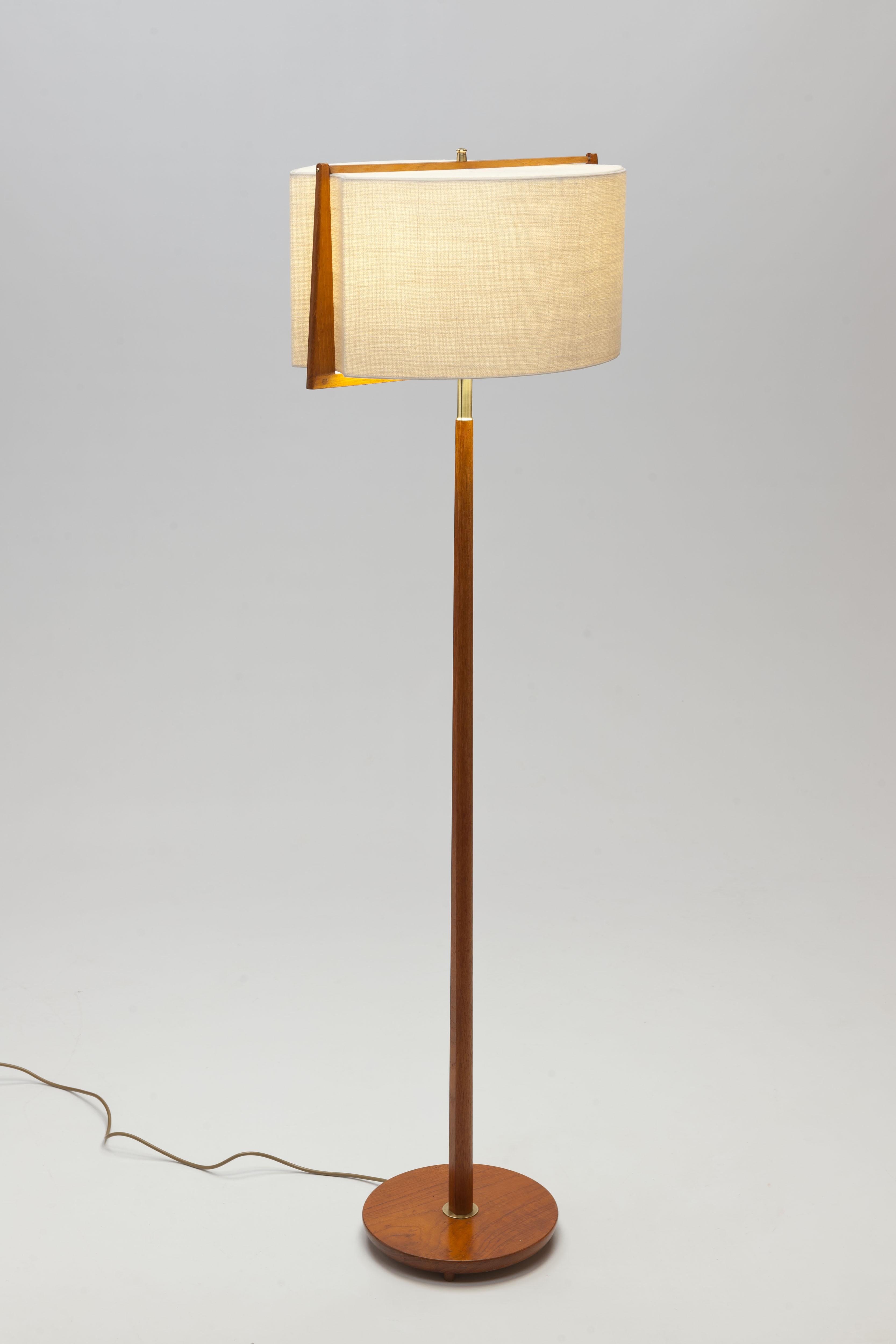 Pair of Teak & Brass Swedish Modern Floor Lamps with Unique Shades in Frame 4