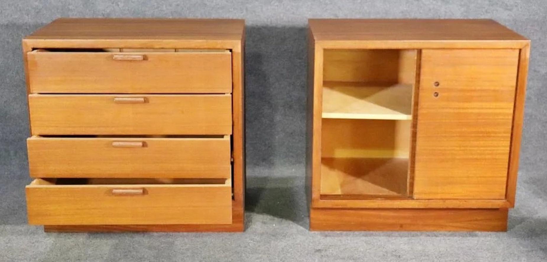 Set of teak cabinets made by the Buchner Company. One has 4 drawers and measures 30