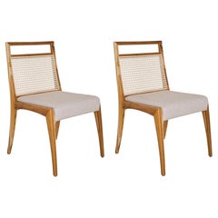 Pair of Teak Cane-Back Dining Chairs in Beige Upholstery – Sotto Collection