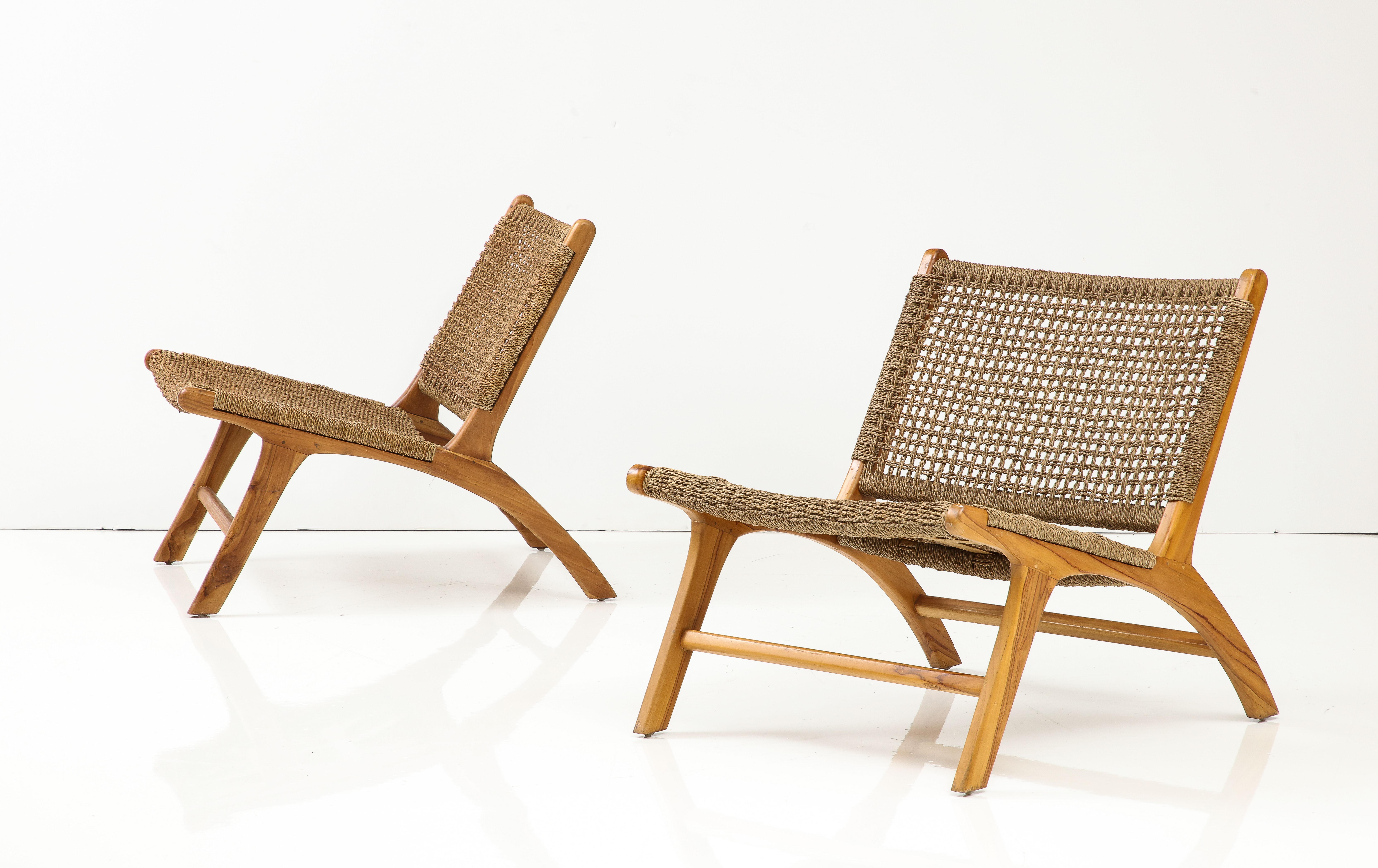 Pair of Wood & Cord Chairs, France, C. 1990s, Signed, Numbered 6