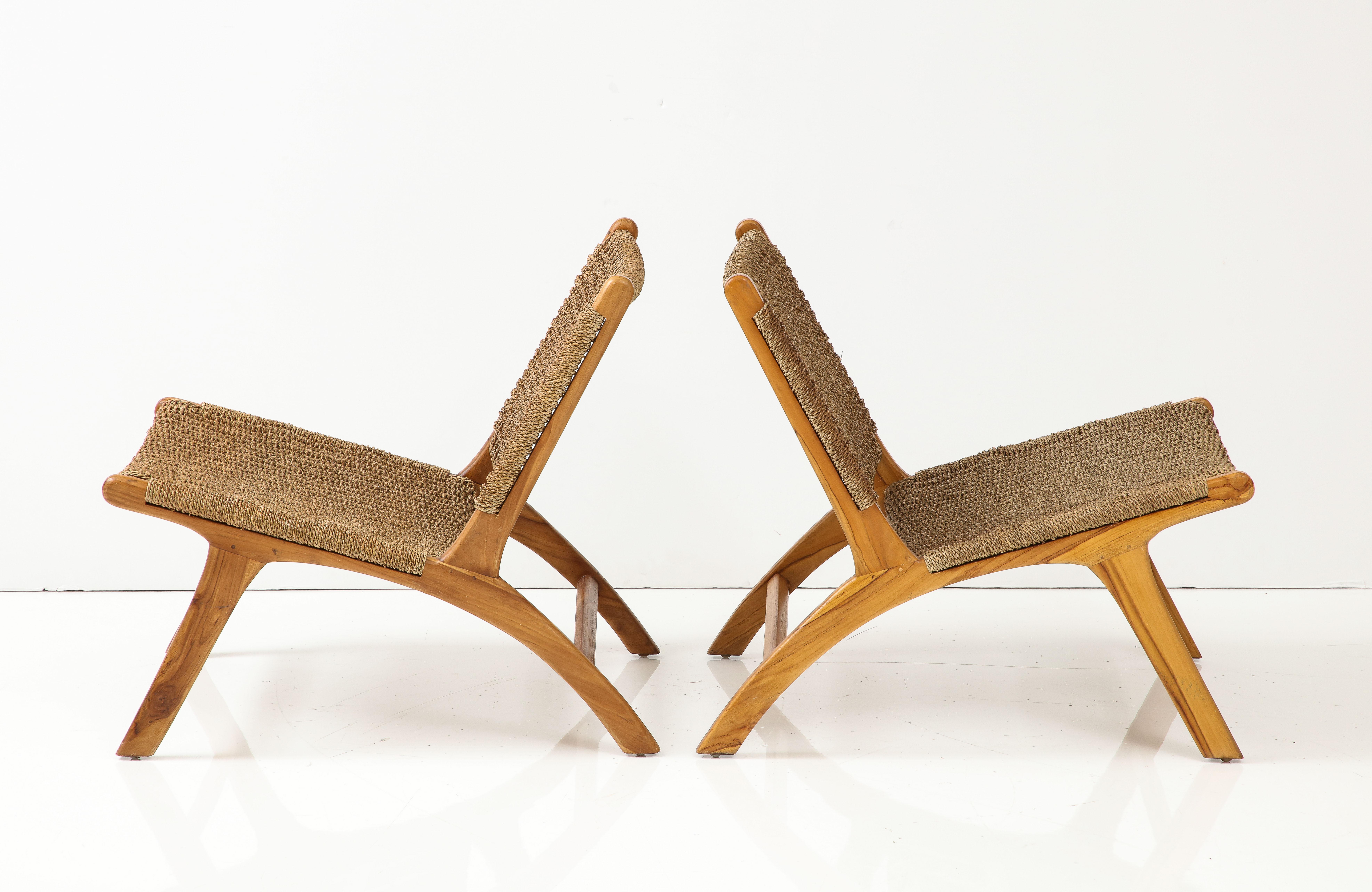 Pair of Wood & Cord Chairs, France, C. 1990s, Signed, Numbered In Good Condition In Brooklyn, NY