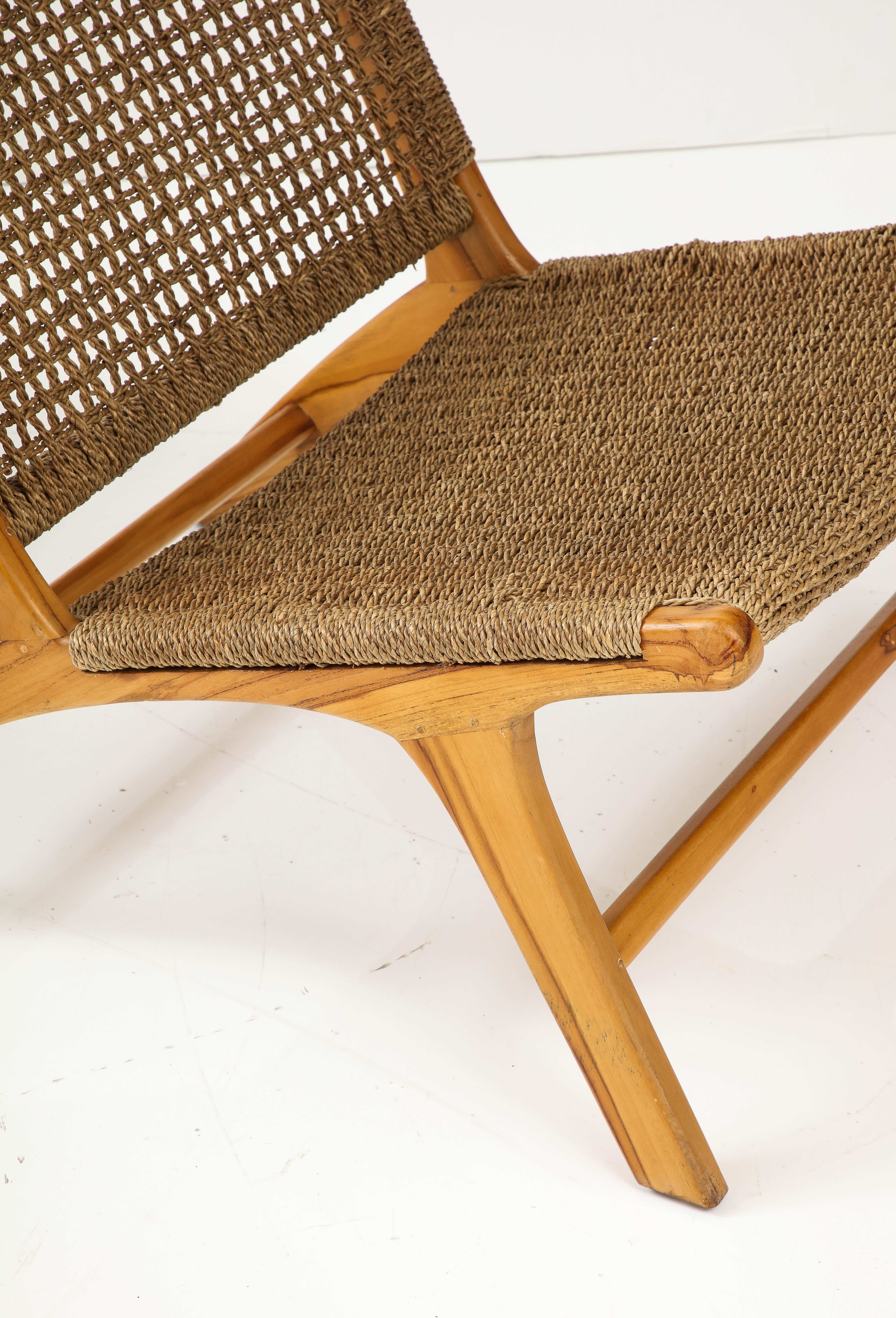 Pair of Wood & Cord Chairs, France, C. 1990s, Signed, Numbered 3