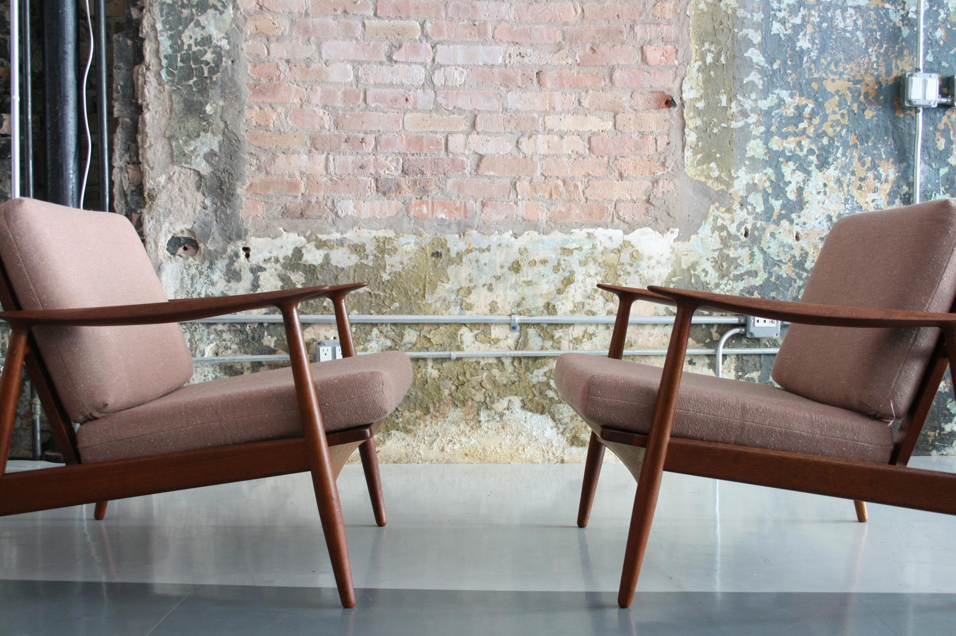 Upholstery Pair of Teak Danish Modern Lounge Chairs by Moreddi Denmark