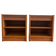 Pair of teak danish modern nightstands with single drawer and adjustable shelf