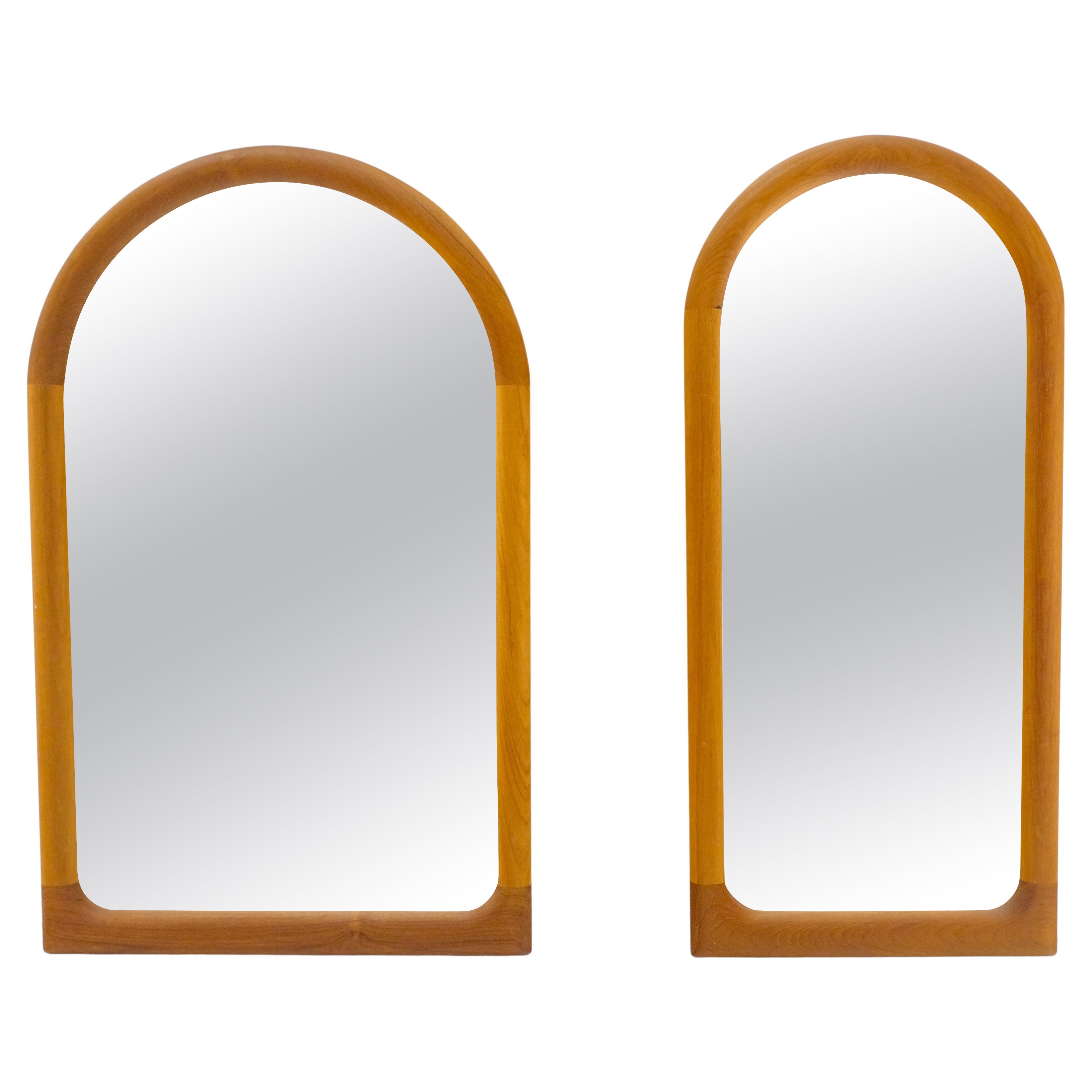 Pair of Teak Dome Shape Solid Teak Danish Mid Century Modern Mirrors MINT For Sale