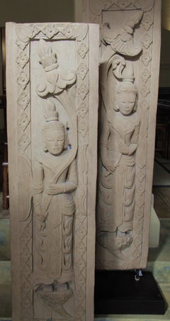 Pair of Teak Door Panels Thailand 19th Century Custom Stands