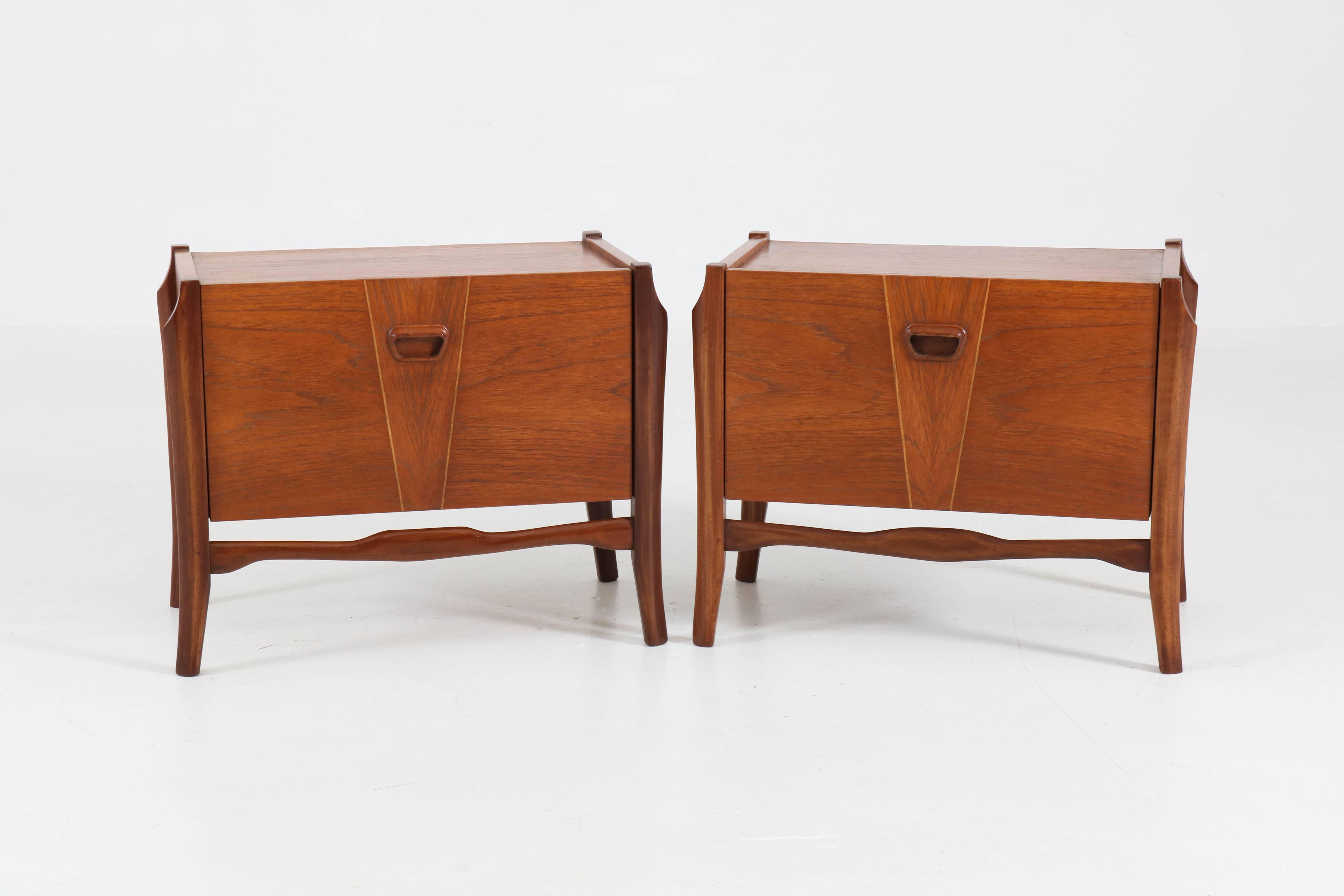 Pair of Teak Dutch Mid-Century Modern Bedside Tables or Nightstands, 1960s 5