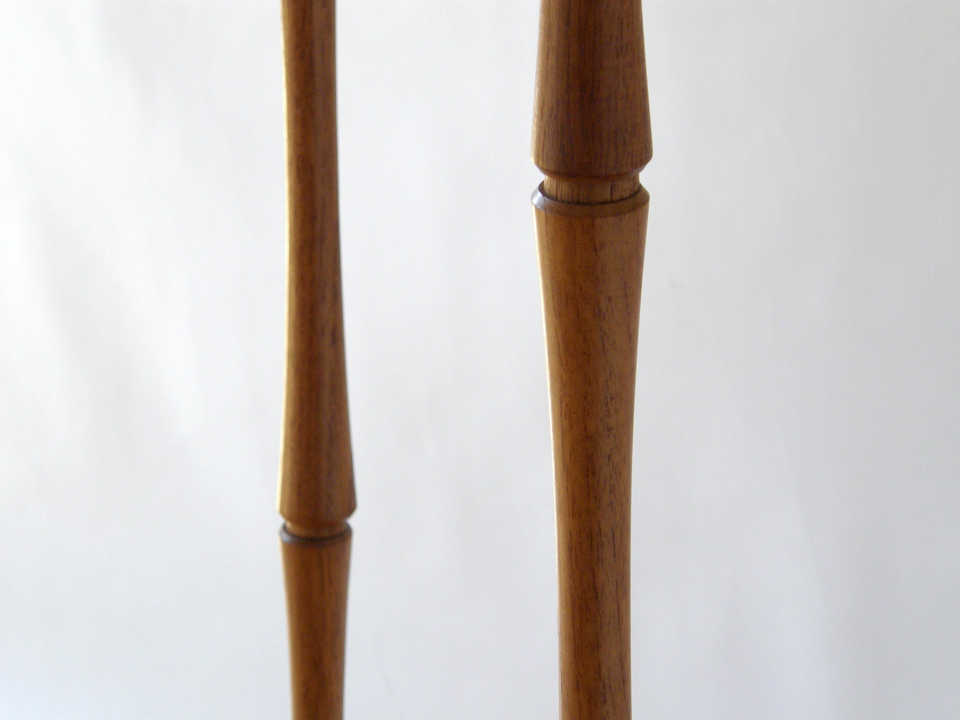 Mid-Century Modern Pair of Teak Floor Lamps with Stylized Modernist Faux Bamboo Design