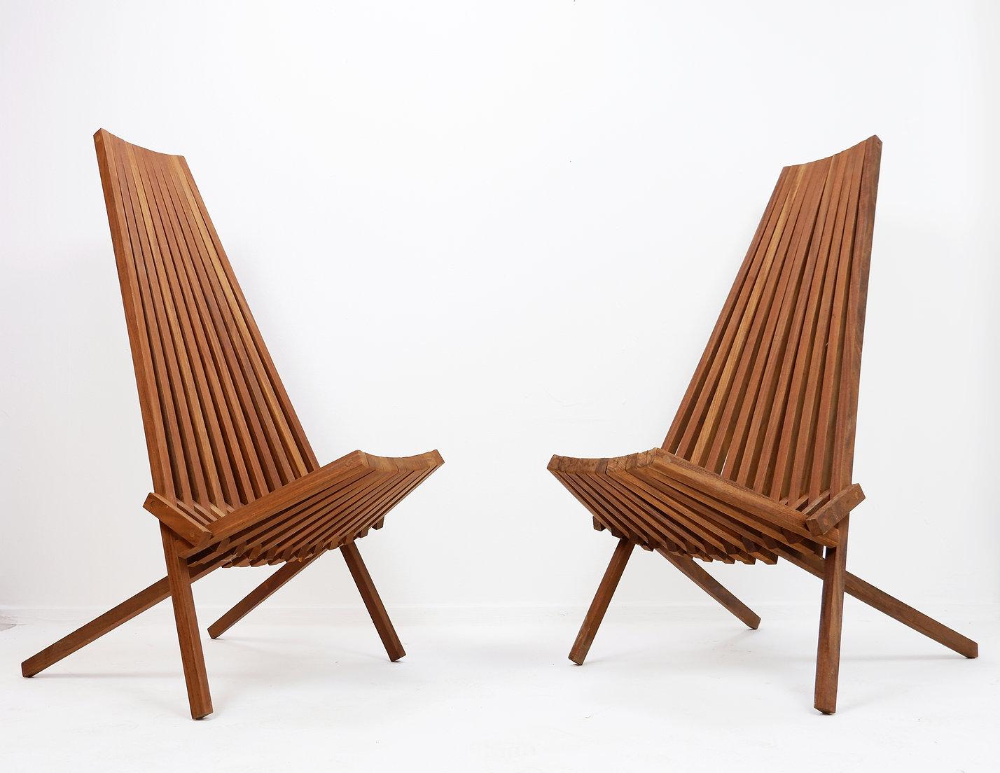 Wood Pair of Teak Folding Chairs - indoor outdoor