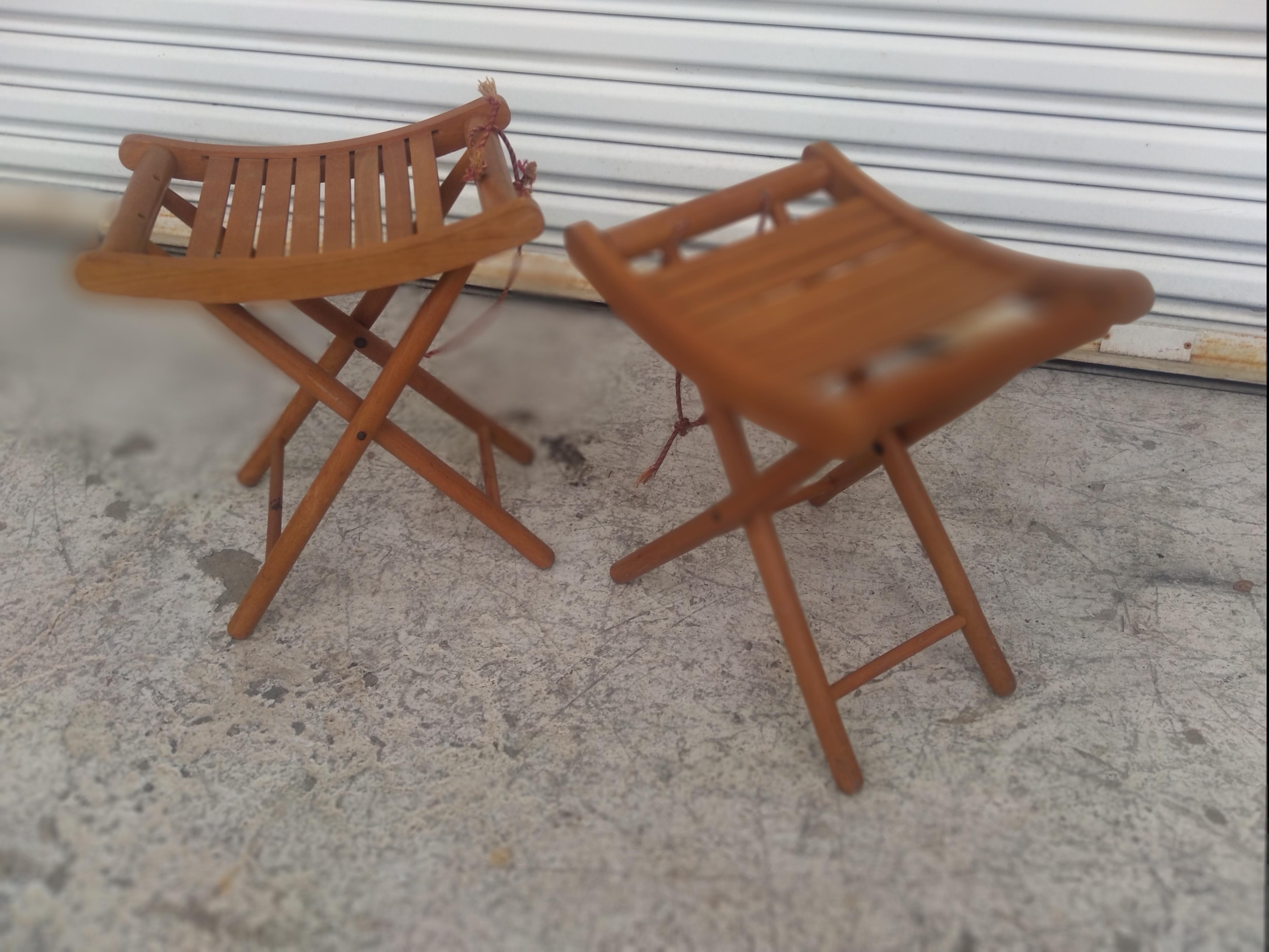 Mid-Century Modern Pair of Teak Folding Stools by Nevco of Yugoslavia For Sale