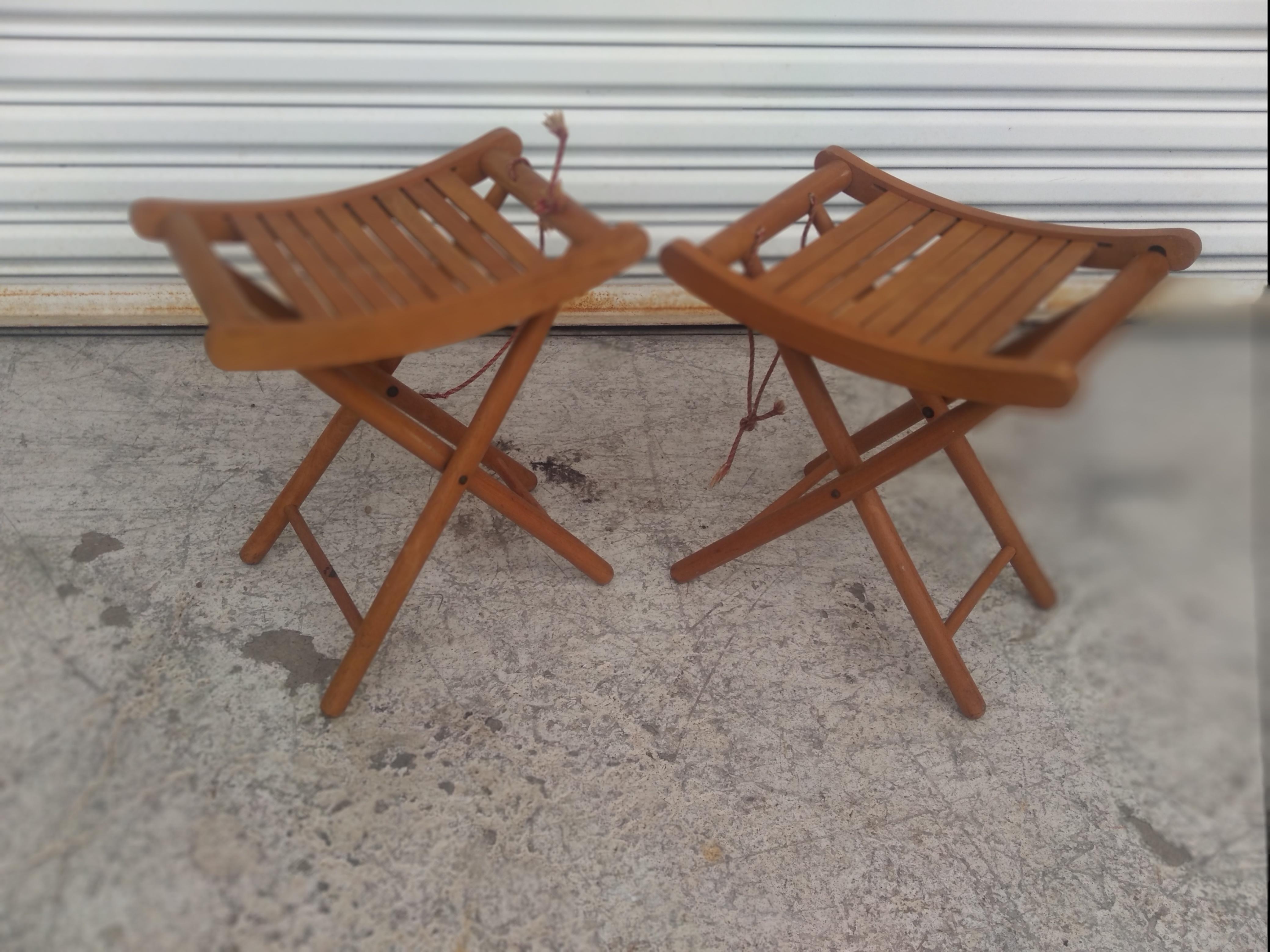 Macedonian Pair of Teak Folding Stools by Nevco of Yugoslavia For Sale