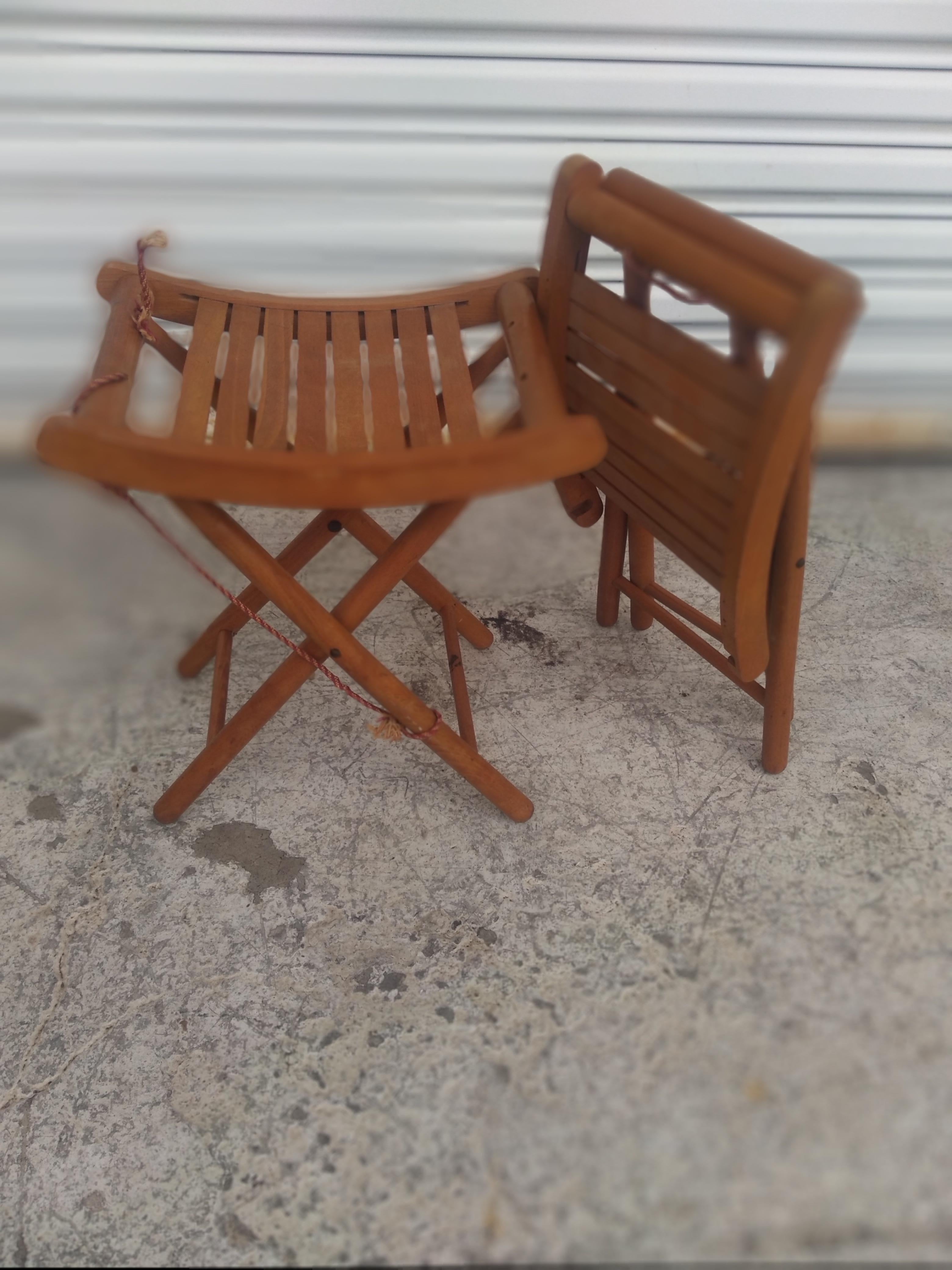 Pair of Teak Folding Stools by Nevco of Yugoslavia For Sale 1