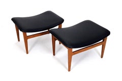 Footstools by Finn Juhl for France & Søn in Teak and New Black Faux Leather
